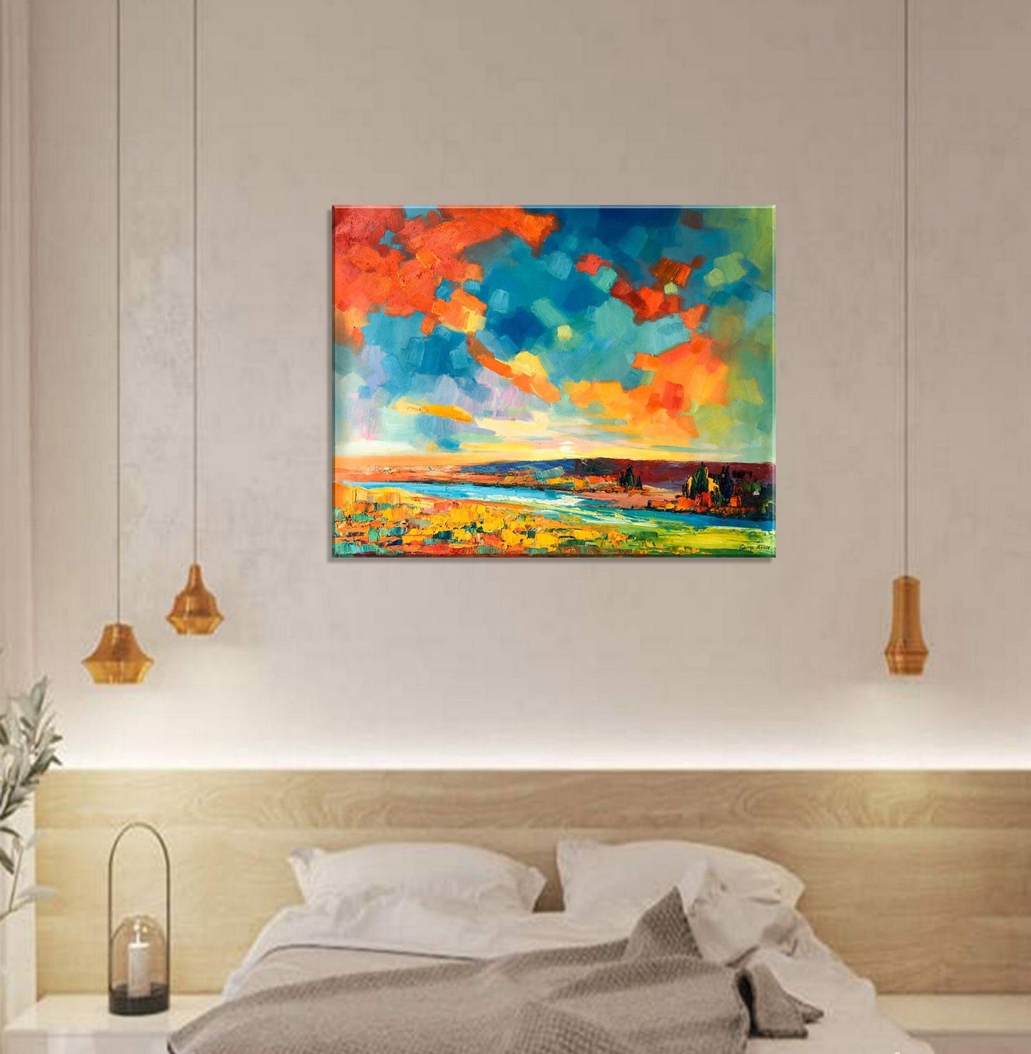 Abstract Landscape Oil Painting Sky By The River, Canvas Wall Art, Wall Art Painting, Canvas Wall Art Abstract, Oversized Painting On Canvas