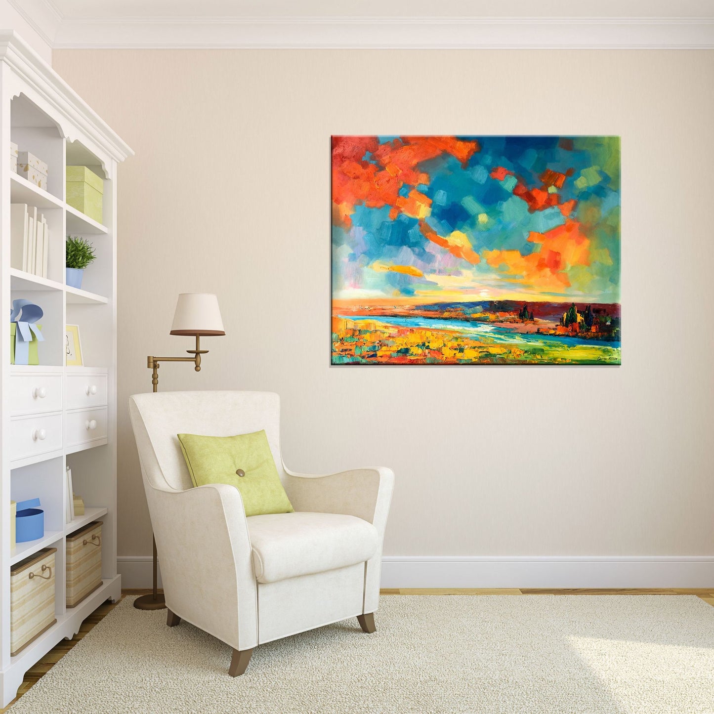Abstract Landscape Oil Painting Sky By The River, Canvas Wall Art, Wall Art Painting, Canvas Wall Art Abstract, Oversized Painting On Canvas
