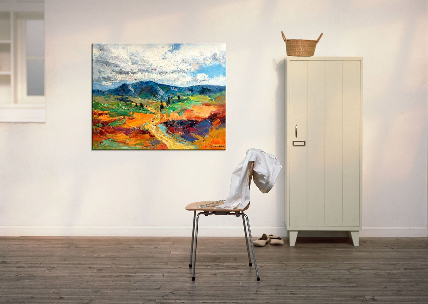 Abstract Painting Landscape with Mountains, Oil Painting, Abstract Canvas Art, Wall Decor, Abstract Wall Art, Bedroom Decor
