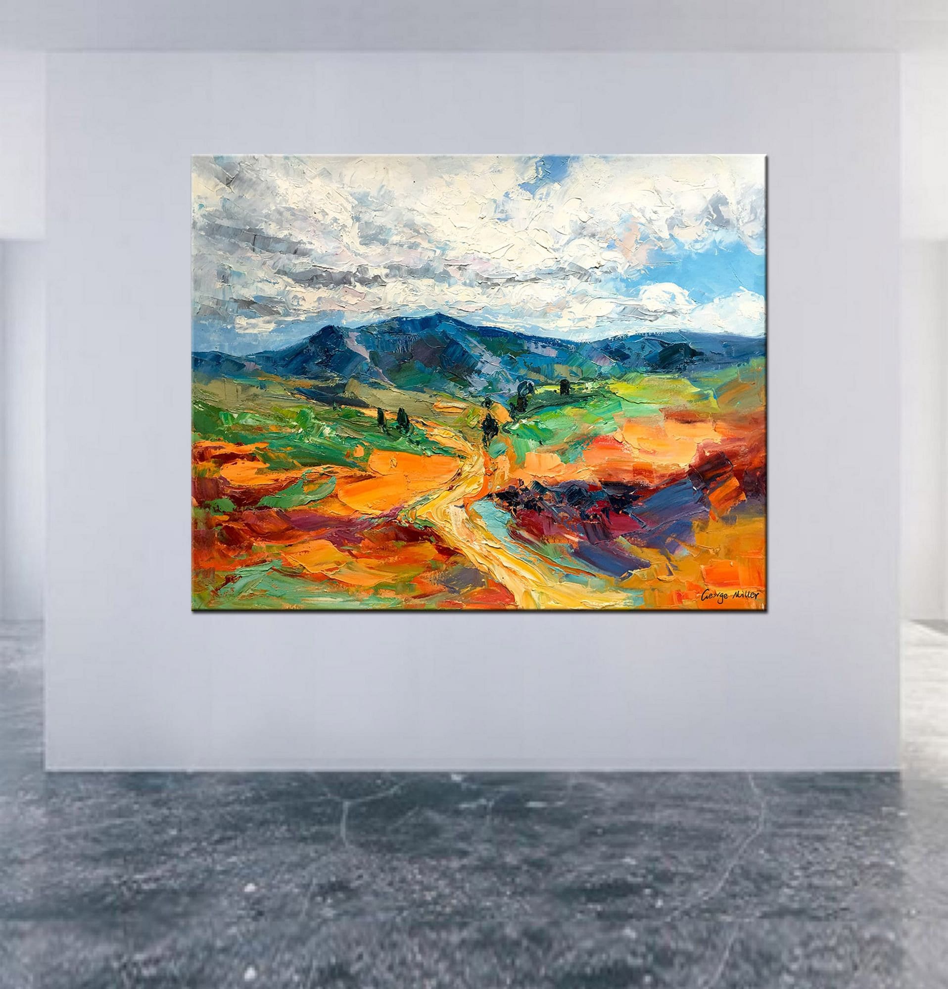 Abstract Painting Landscape with Mountains, Oil Painting, Abstract Canvas Art, Wall Decor, Abstract Wall Art, Bedroom Decor