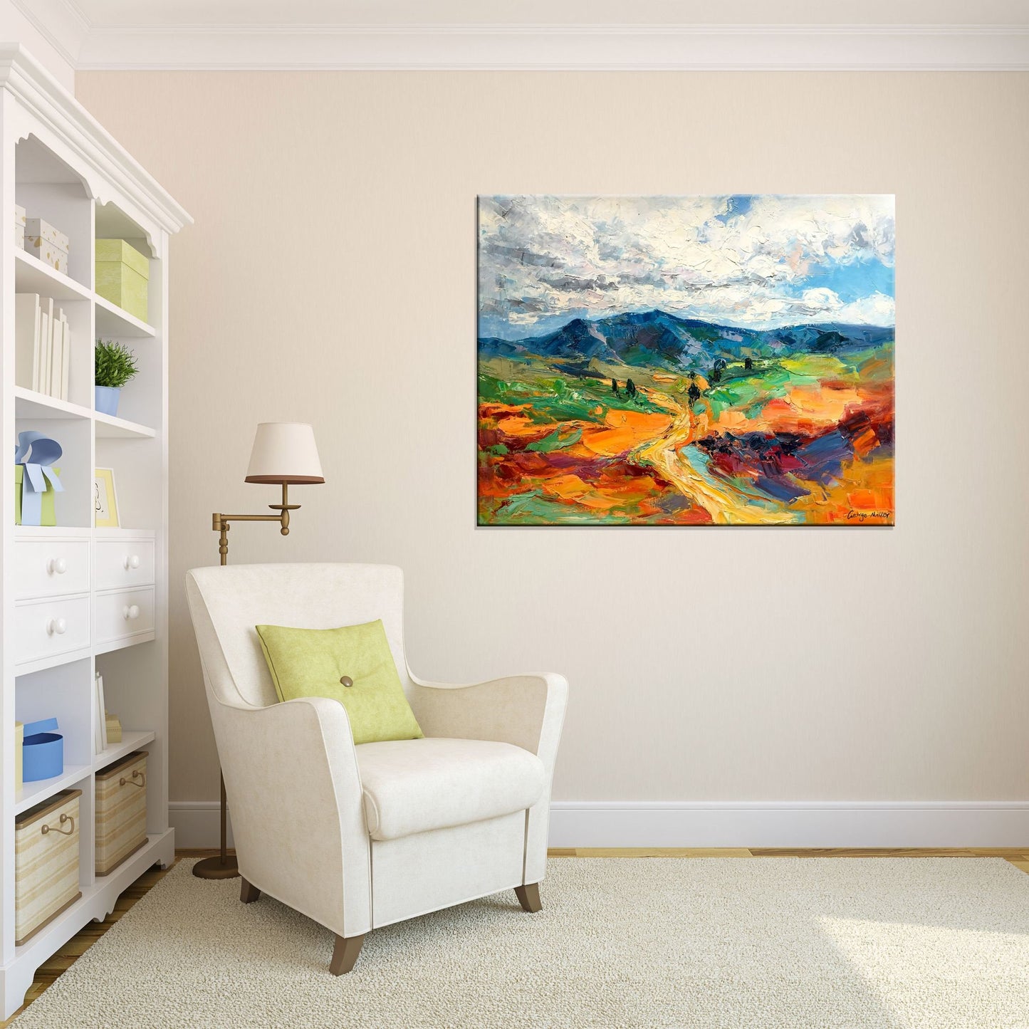 Abstract Painting Landscape with Mountains, Oil Painting, Abstract Canvas Art, Wall Decor, Abstract Wall Art, Bedroom Decor