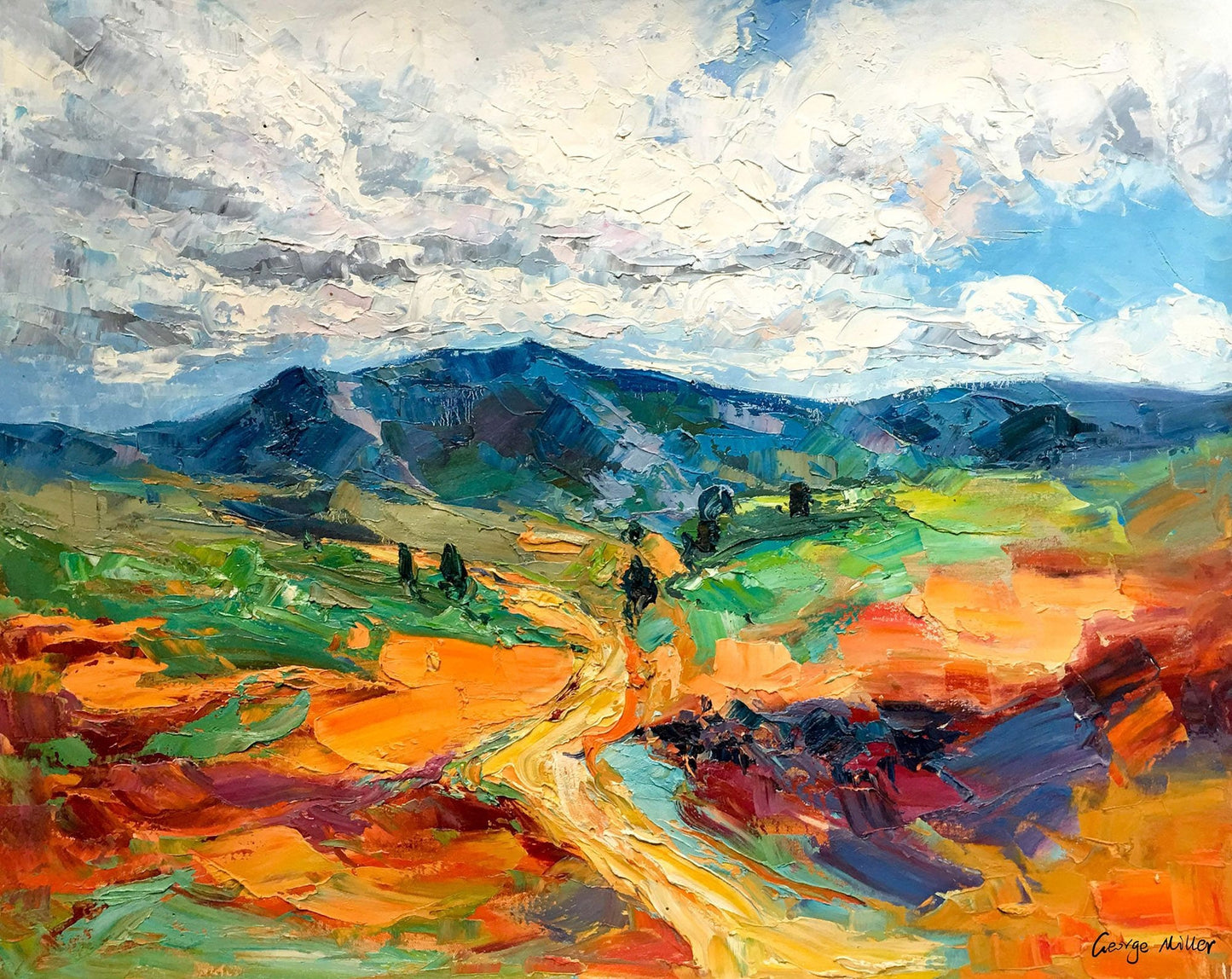 Abstract Painting Landscape with Mountains, Oil Painting, Abstract Canvas Art, Wall Decor, Abstract Wall Art, Bedroom Decor
