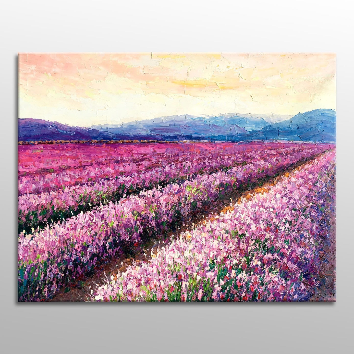 Large Landscape Oil Painting French Provence Lavender Fields, Original Artwork, Large Abstract Art, Bedroom Wall Decor, Contemporary Art