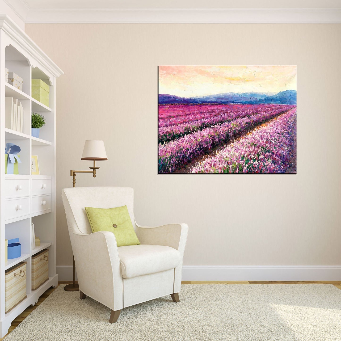 Large Landscape Oil Painting French Provence Lavender Fields, Original Artwork, Large Abstract Art, Bedroom Wall Decor, Contemporary Art