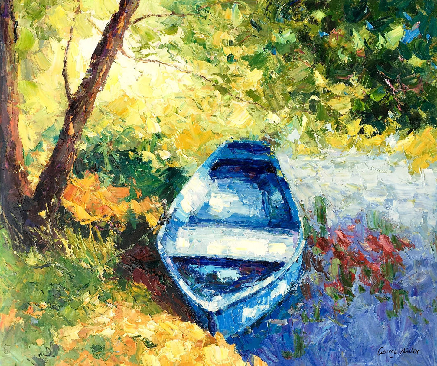 Original Landscape Oil Painting Fishing Boat Spring, Contemporary Painting, Oil Painting Original, Oil Painting Abstract, Art, Large Art