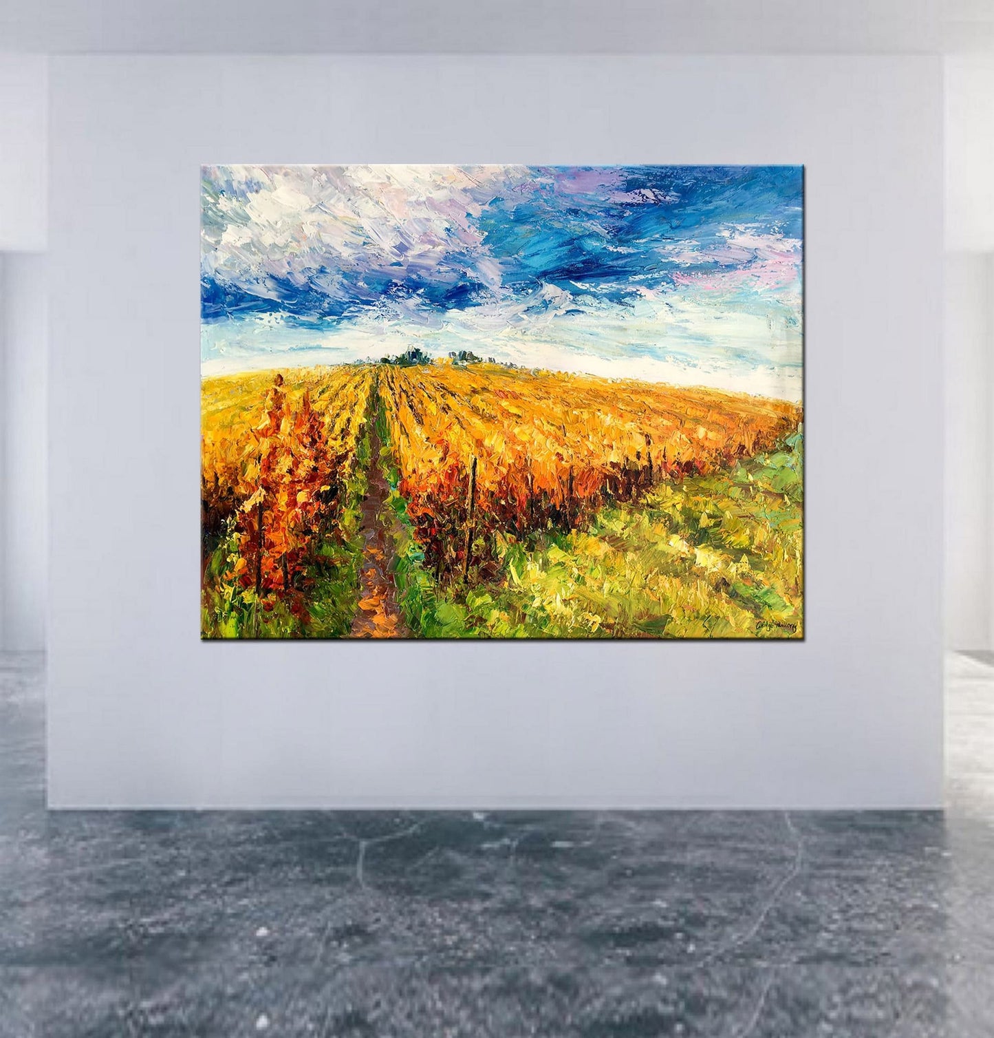 Large Oil Painting Autumn Vineyard, Abstract Oil Painting, Contemporary Art, Canvas Wall Art, Abstract Art, Original Oil Painting Landscape