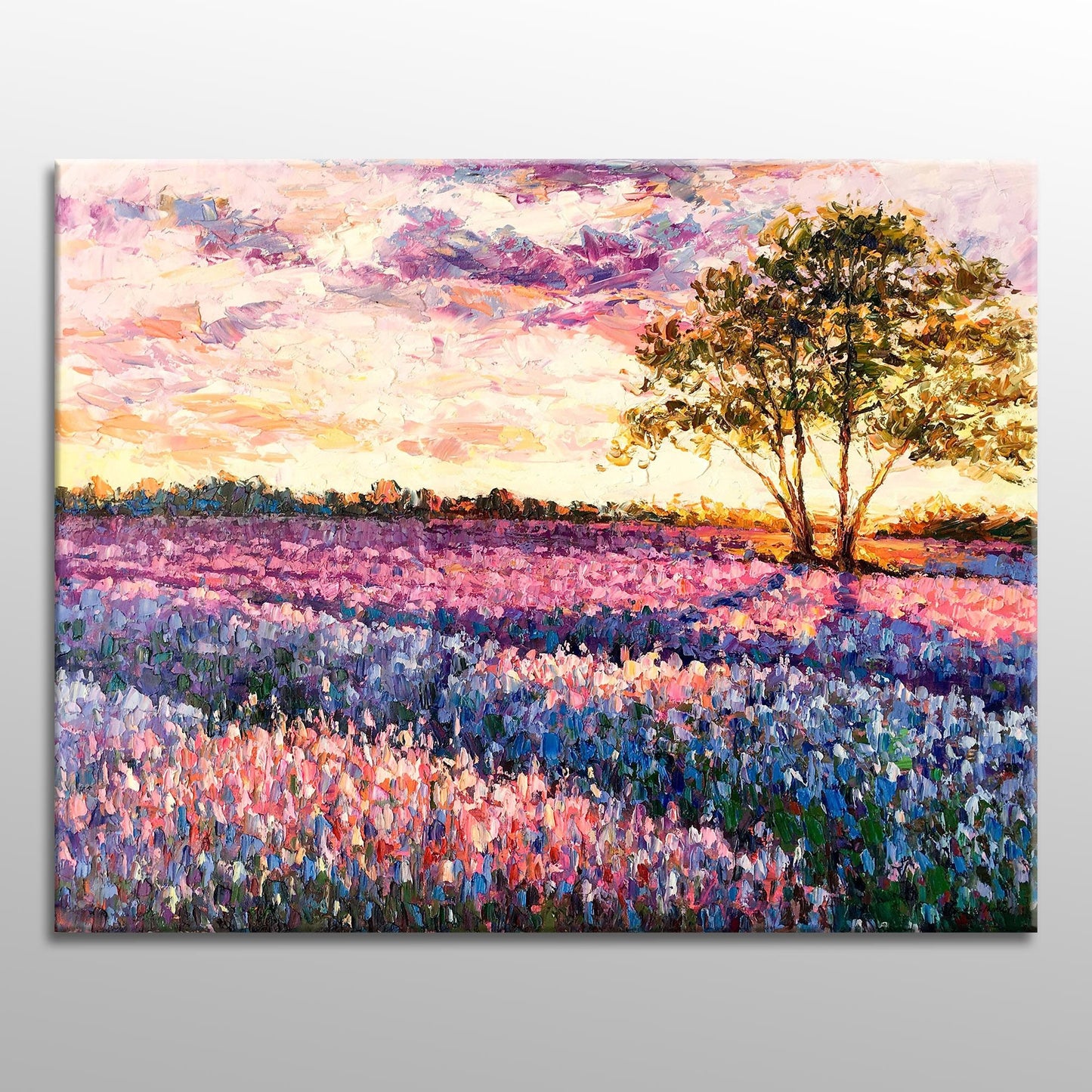 Landscape Oil Paintings Italian Tuscany Lavender Fields at Dawn, Modern Painting, Family Wall Decor, Canvas Painting, Painting Abstract