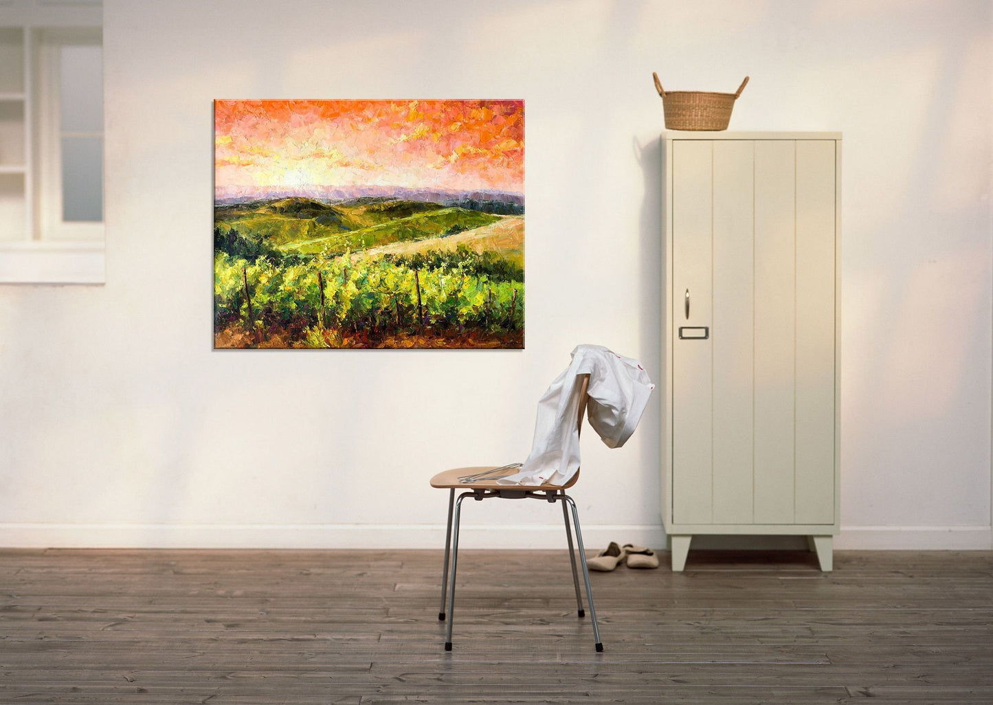 Landscape Painting, Oil Painting Tuscany Vineyard Sunset, Living Room Decor, Large Wall Art, Modern Painting, Abstract Canvas Painting