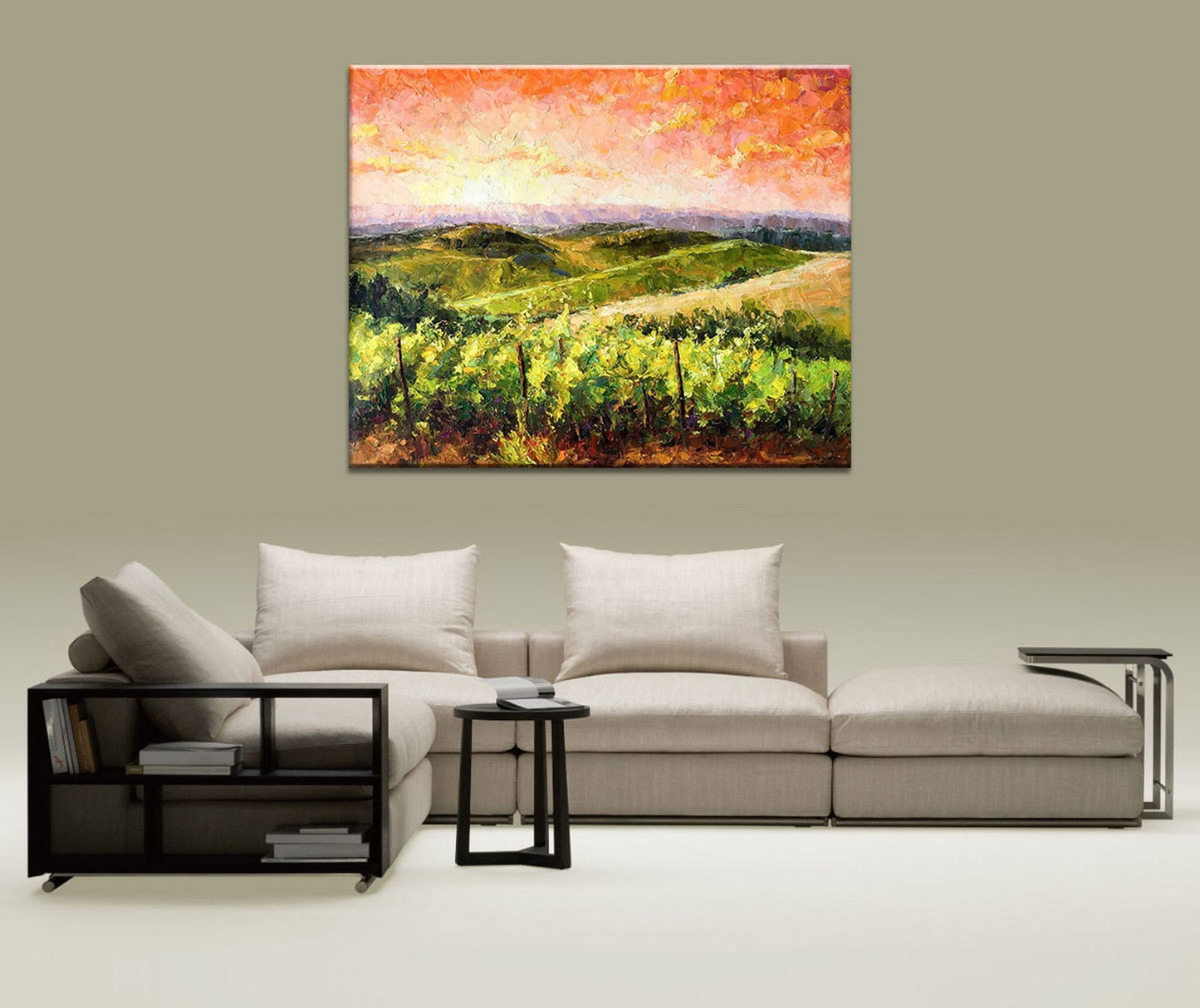 Landscape Painting, Oil Painting Tuscany Vineyard Sunset, Living Room Decor, Large Wall Art, Modern Painting, Abstract Canvas Painting