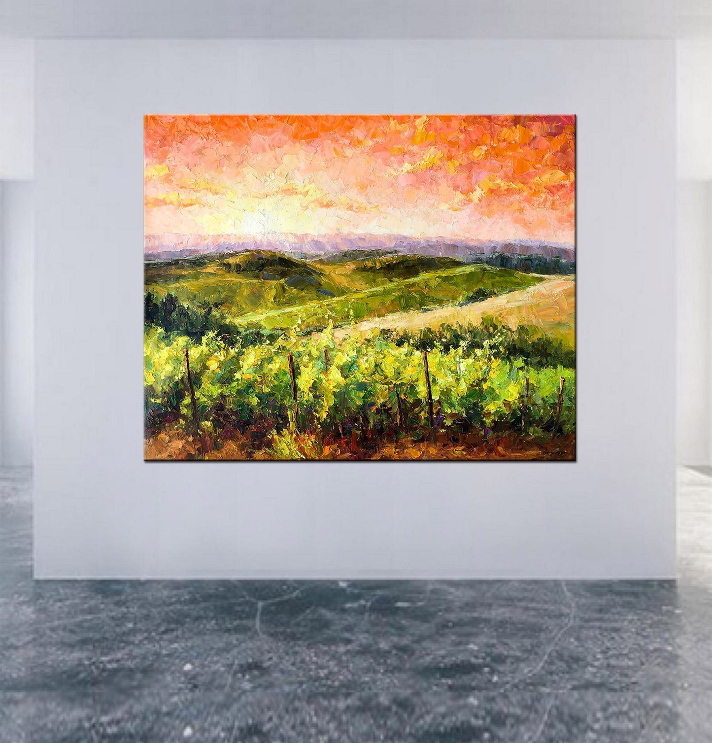 Landscape Painting, Oil Painting Tuscany Vineyard Sunset, Living Room Decor, Large Wall Art, Modern Painting, Abstract Canvas Painting