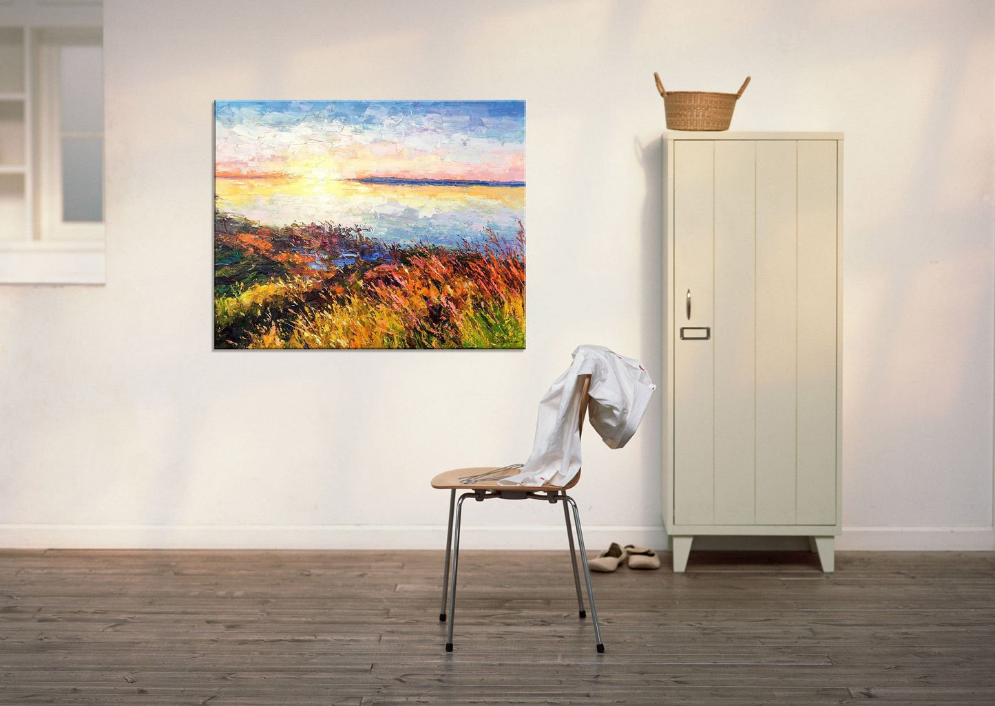 Experience the beauty of a Sunrise by the Lake- Large oil palette knife painting for your home decor