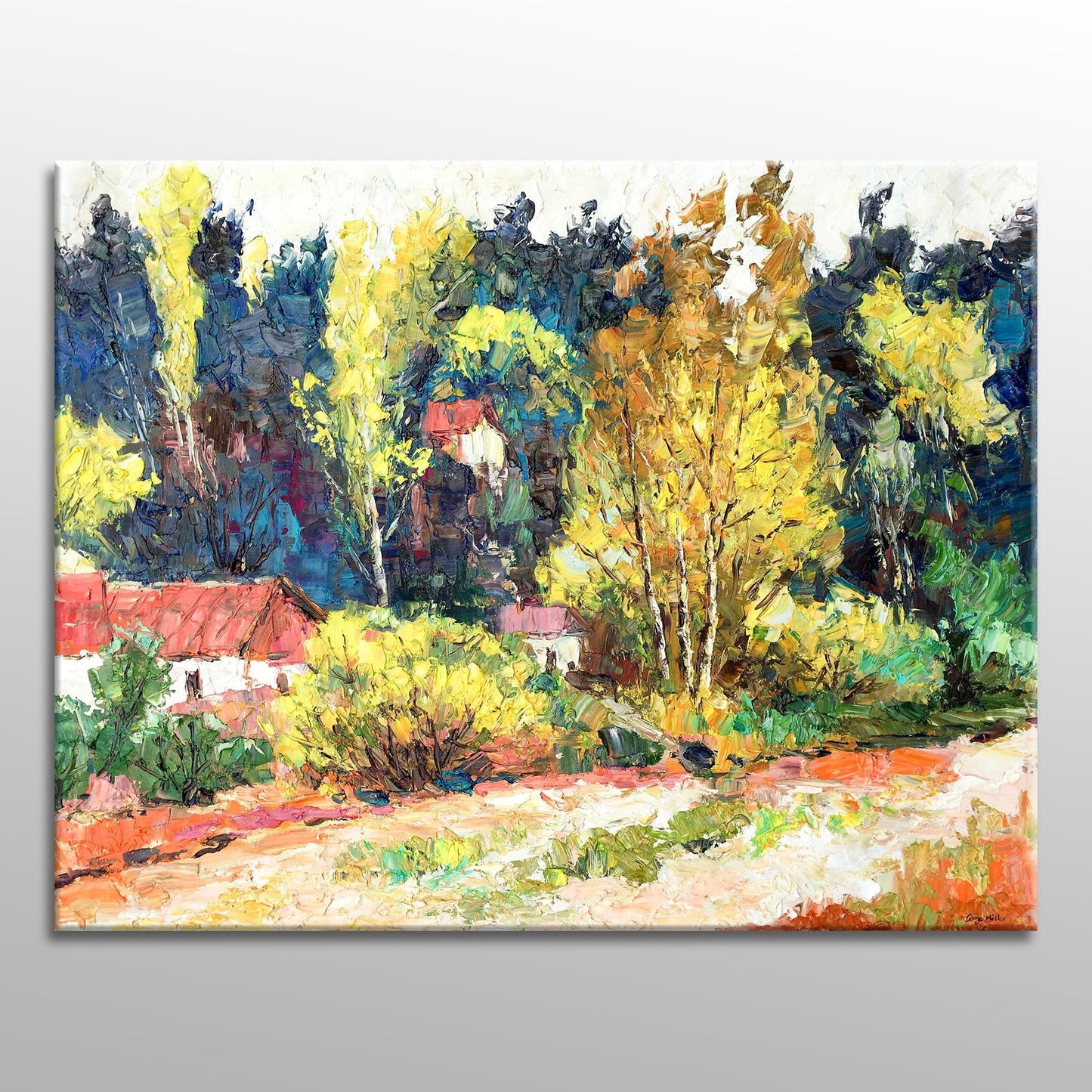 Oil Painting Autumn Forest Landscape, Large Wall Art Canvas, Abstract Oil Painting, Large Oil Painting, Oil Painting Landscape Oil Painting