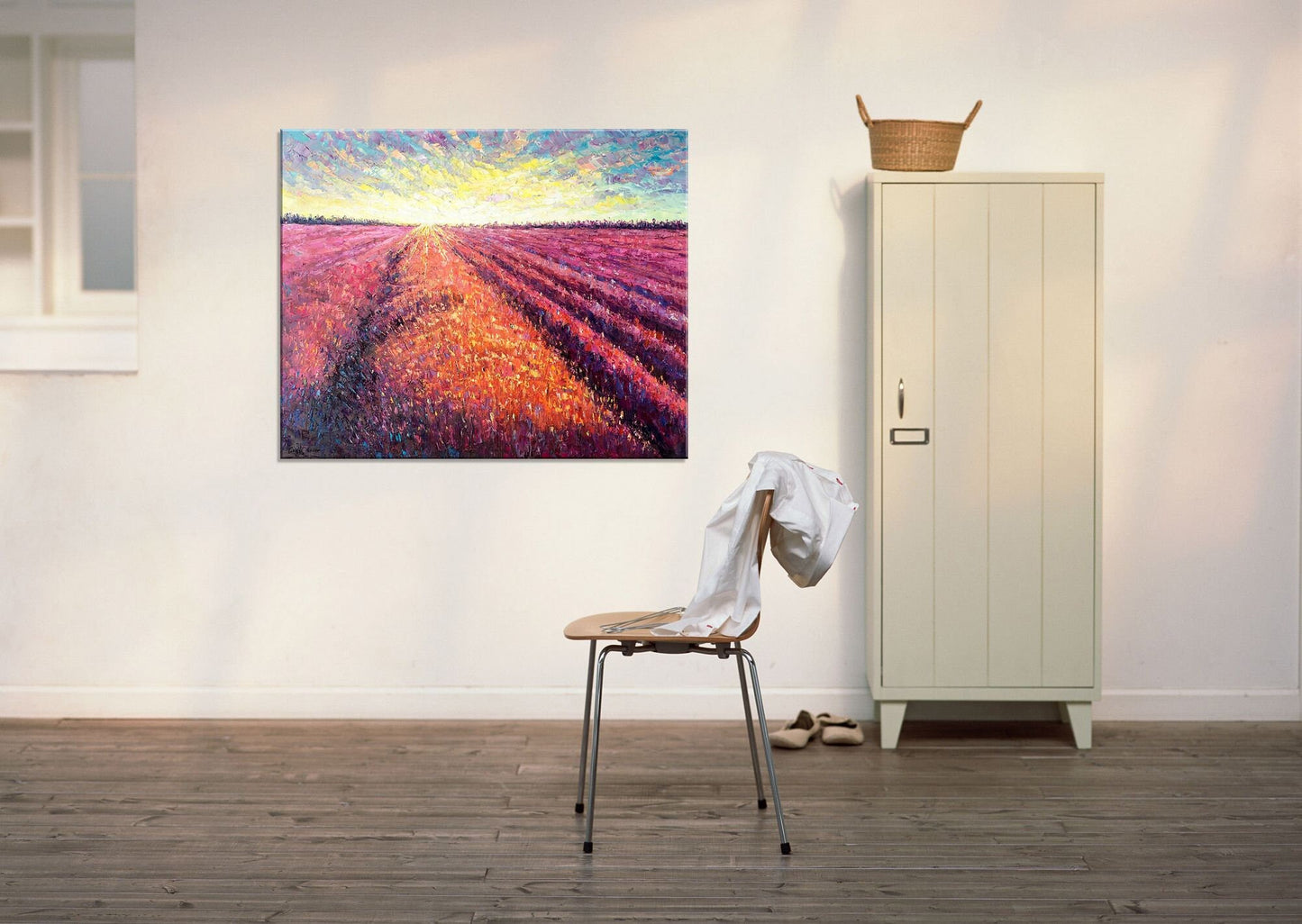 Landscape Oil Painting French Provence Lavender Fields At Dawn, Canvas Art, Paintings On Canvas, Abstract Landscape, Large Wall Art