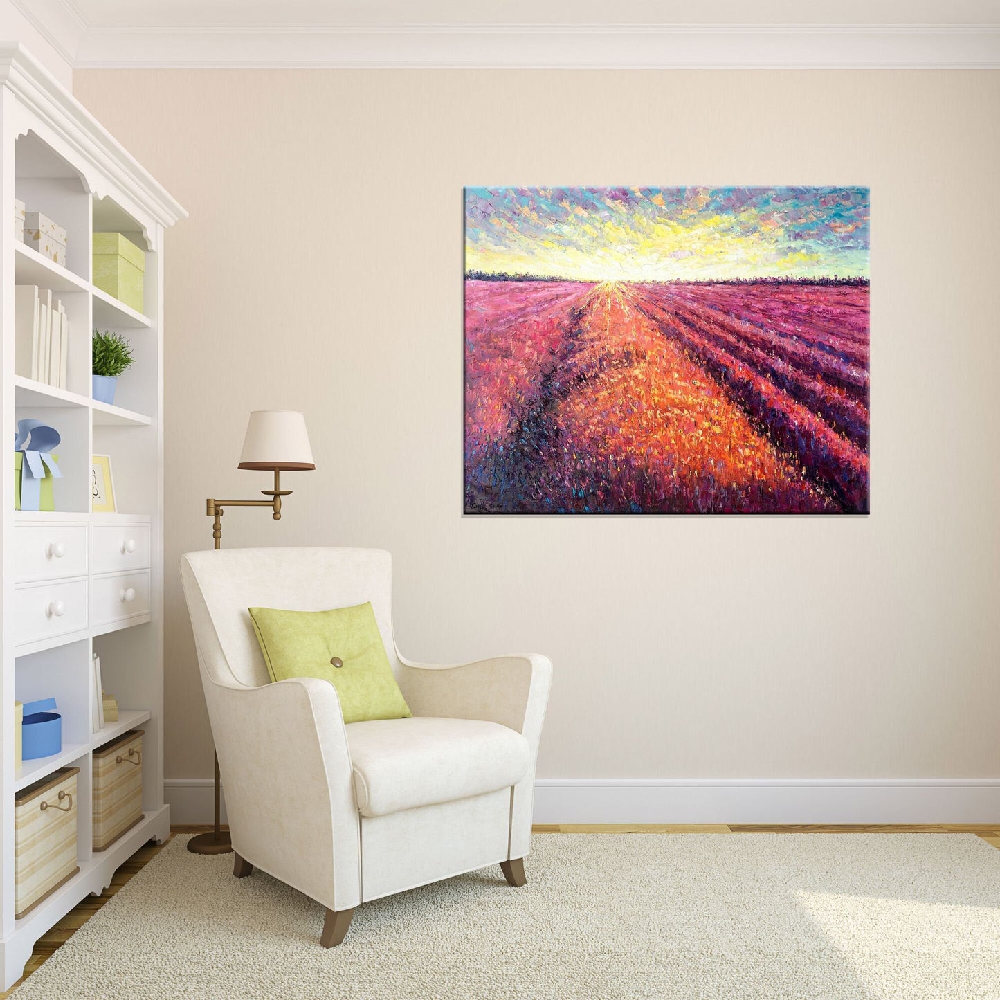 Landscape Oil Painting French Provence Lavender Fields At Dawn, Canvas Art, Paintings On Canvas, Abstract Landscape, Large Wall Art