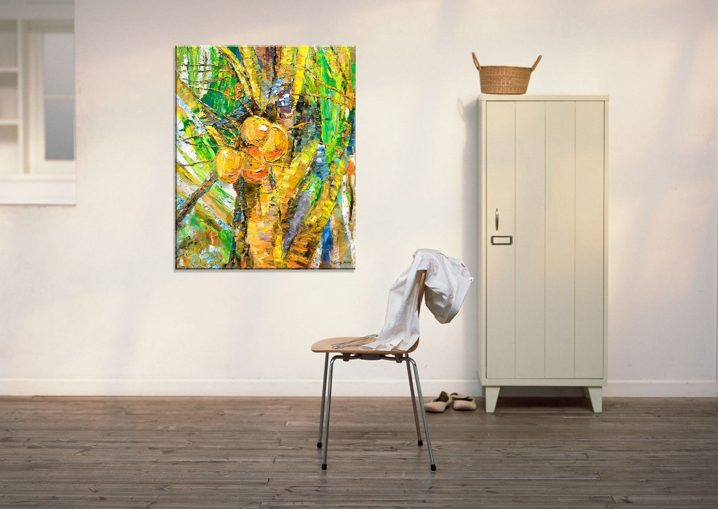 Large Oil Painting Tropical Coconut Trees, Modern Wall Art, Large Canvas Art, Master Bedroom Decor, Tree Wall Art, Oil Painting Abstract