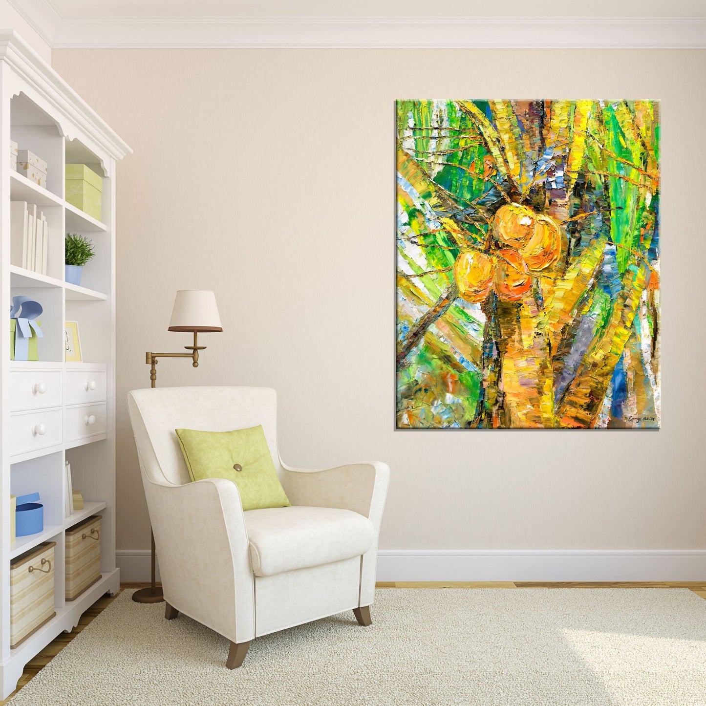 Large Oil Painting Tropical Coconut Trees, Modern Wall Art, Large Canvas Art, Master Bedroom Decor, Tree Wall Art, Oil Painting Abstract