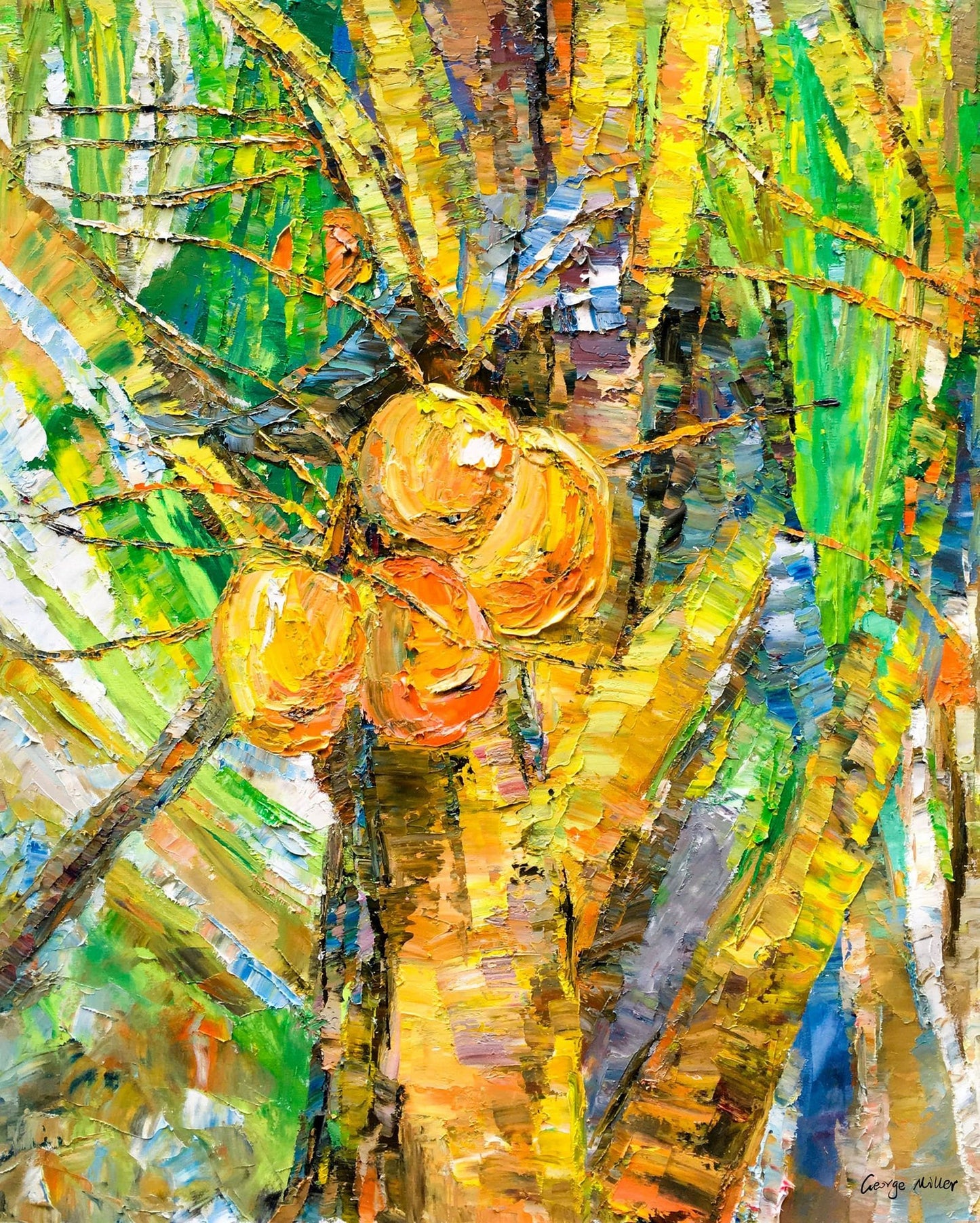 Large Oil Painting Tropical Coconut Trees, Modern Wall Art, Large Canvas Art, Master Bedroom Decor, Tree Wall Art, Oil Painting Abstract