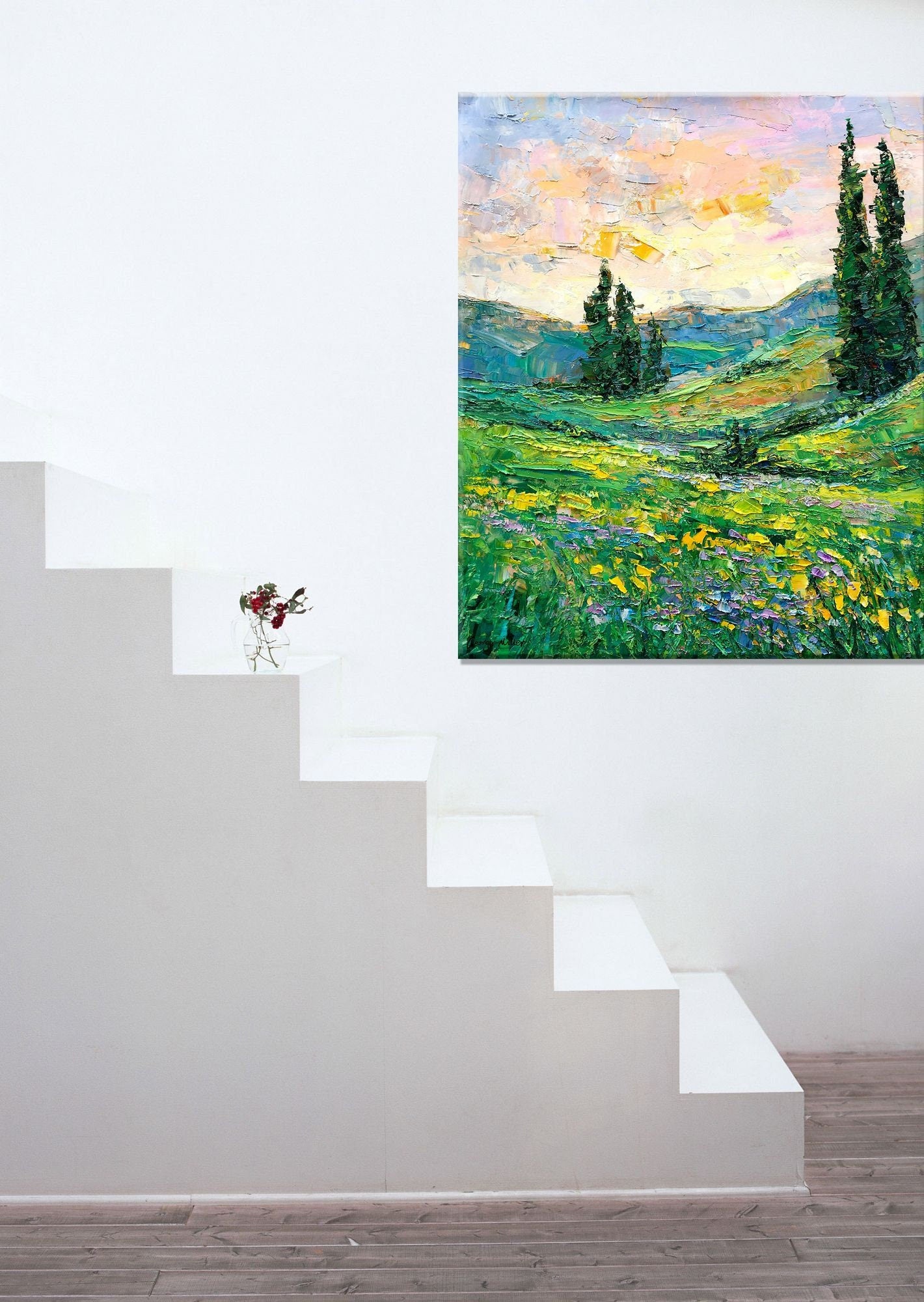 Large Oil Painting Tuscany Spring Landscape, Original Artwork, Modern Art, Painting Abstract, Large Landscape Painting, Large Canvas Art