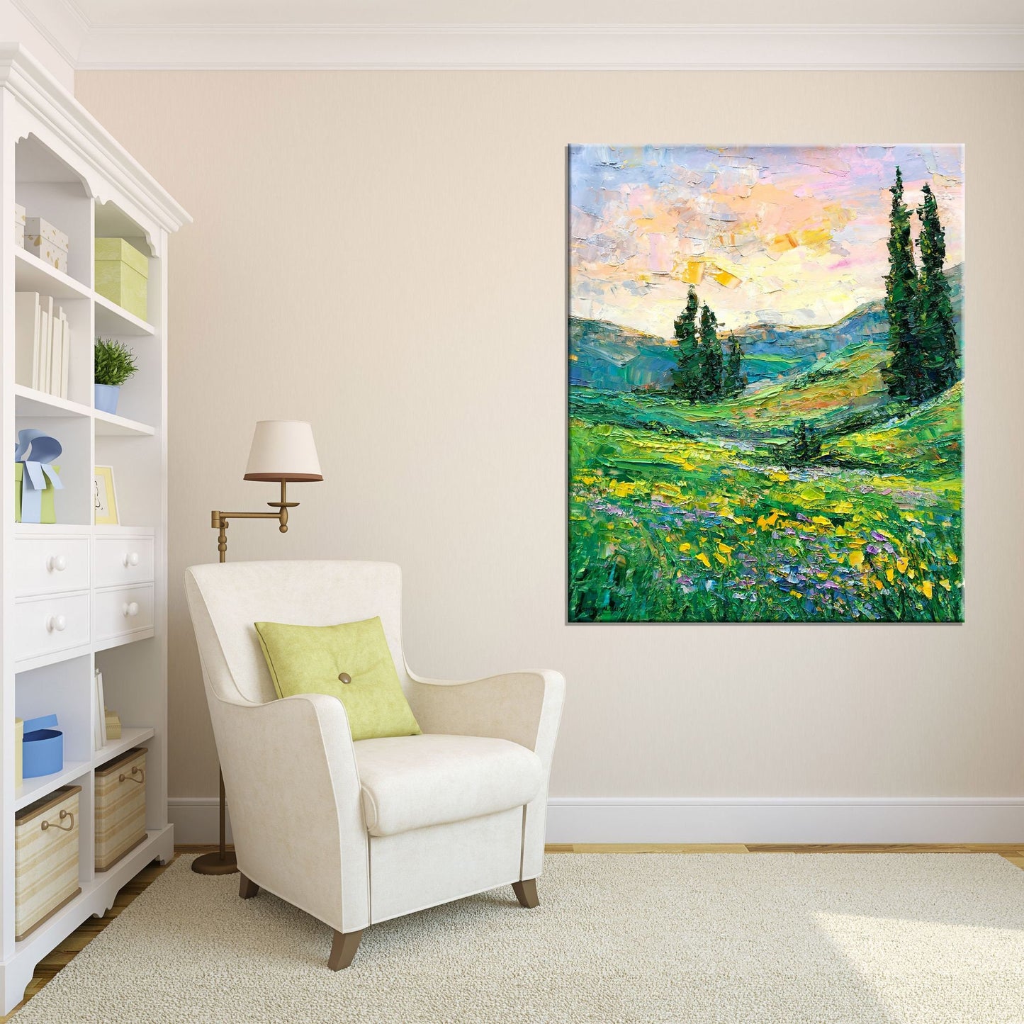 Large Oil Painting Tuscany Spring Landscape, Original Artwork, Modern Art, Painting Abstract, Large Landscape Painting, Large Canvas Art