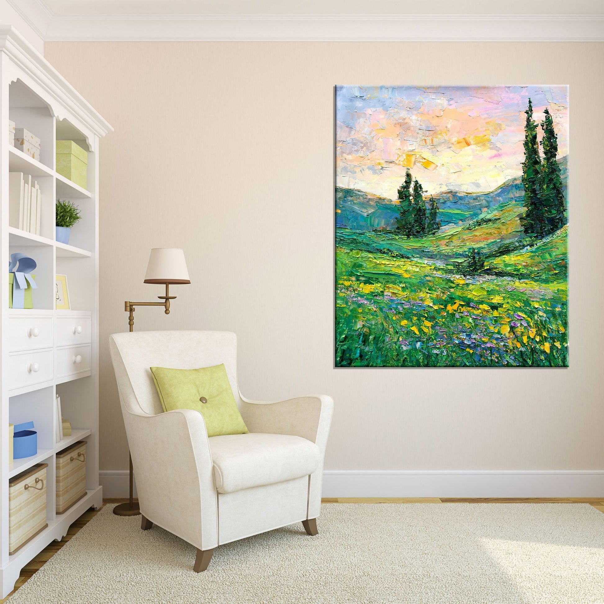 Large Oil Painting Tuscany Spring Landscape, Original Artwork, Modern Art, Painting Abstract, Large Landscape Painting, Large Canvas Art