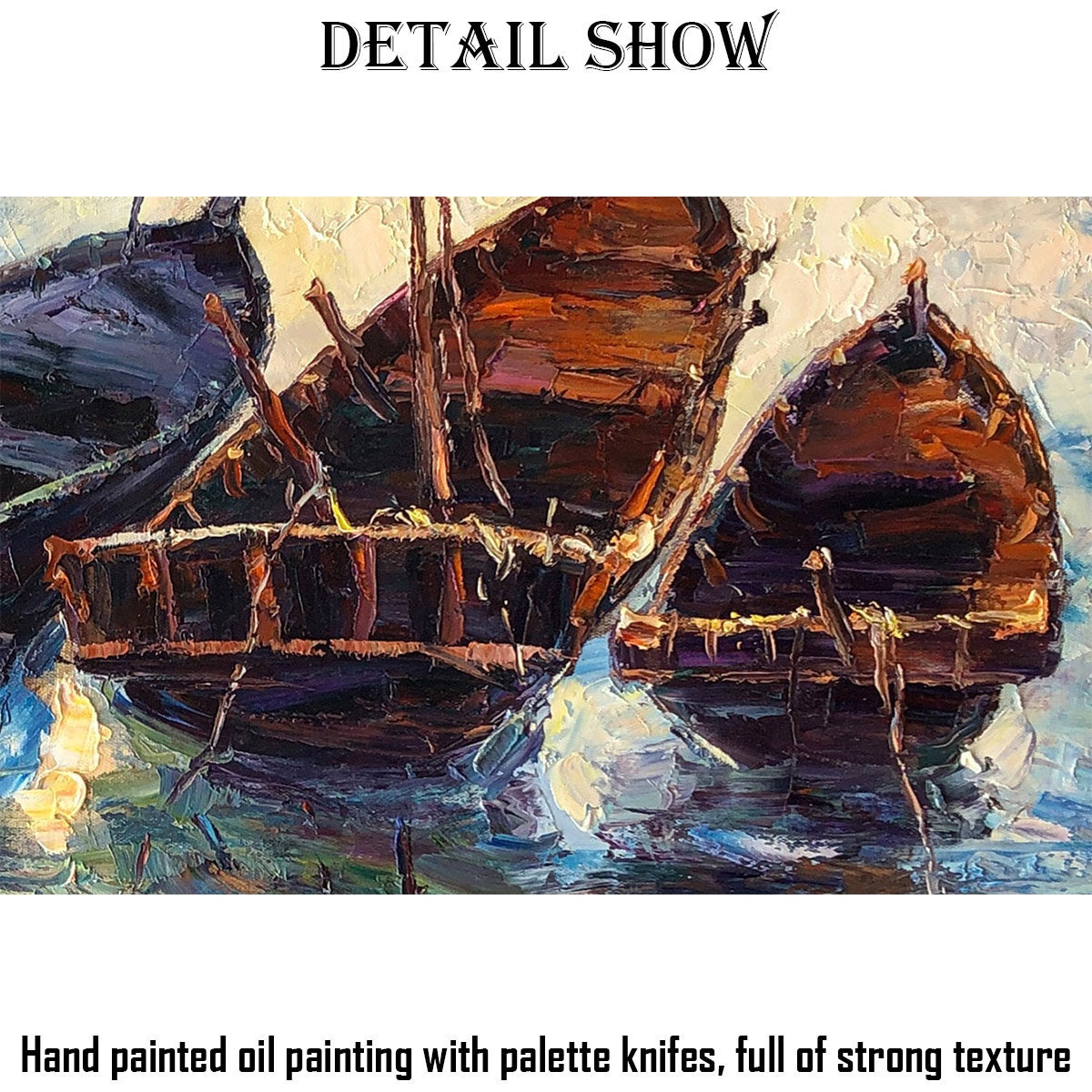 Oil Painting Abstract, Seascape Painting, Canvas Art, Abstract Wall Art, Original Abstract Art, Large Canvas Art, Fishing Boats Painting