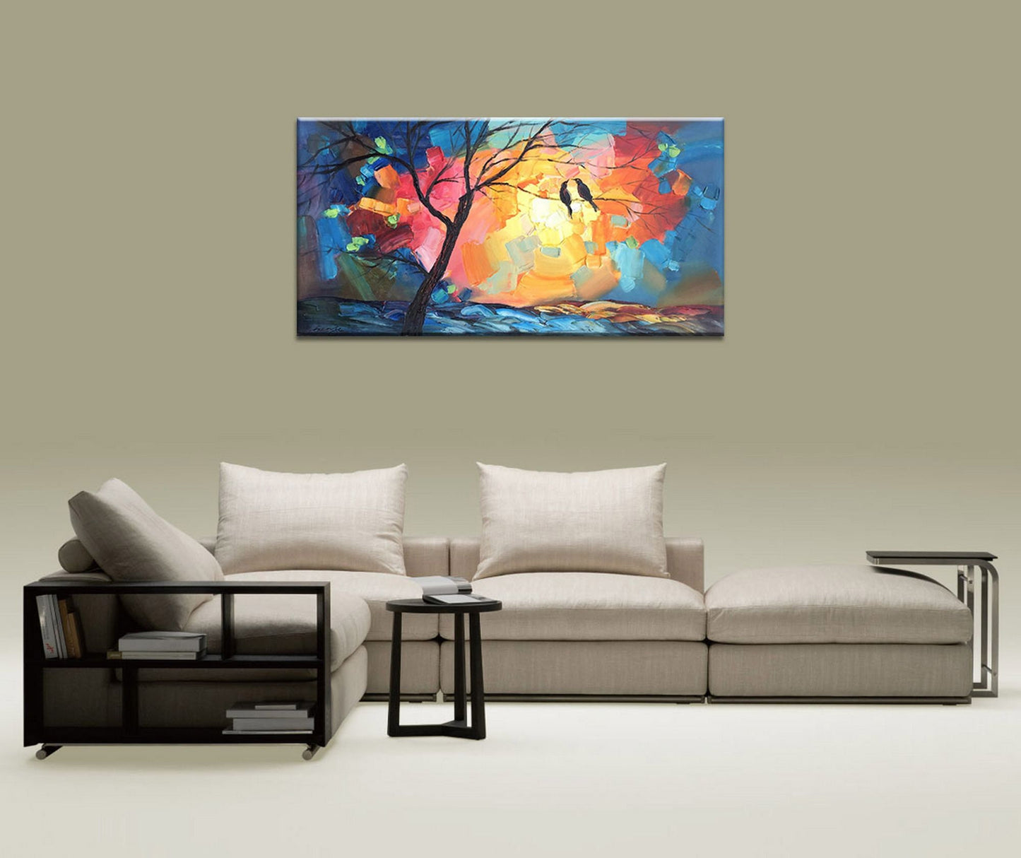 Abstract Art, Canvas Wall Art, Large Landscape Painting, Love Birds Wedding Gift, Original Abstract Painting, Abstract Canvas Painting