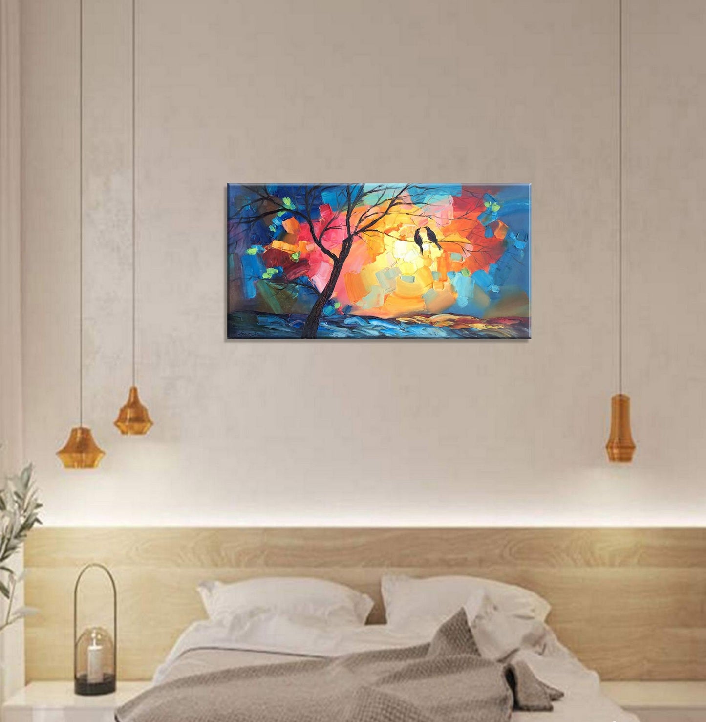 Abstract Art, Canvas Wall Art, Large Landscape Painting, Love Birds Wedding Gift, Original Abstract Painting, Abstract Canvas Painting