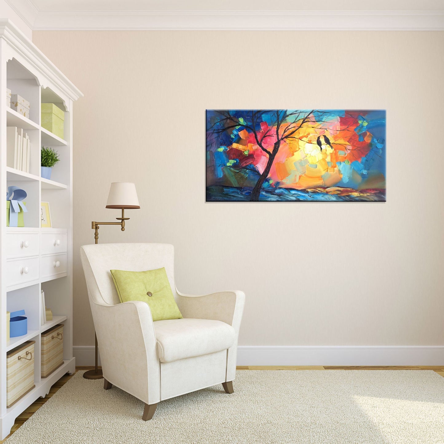 Abstract Art, Canvas Wall Art, Large Landscape Painting, Love Birds Wedding Gift, Original Abstract Painting, Abstract Canvas Painting