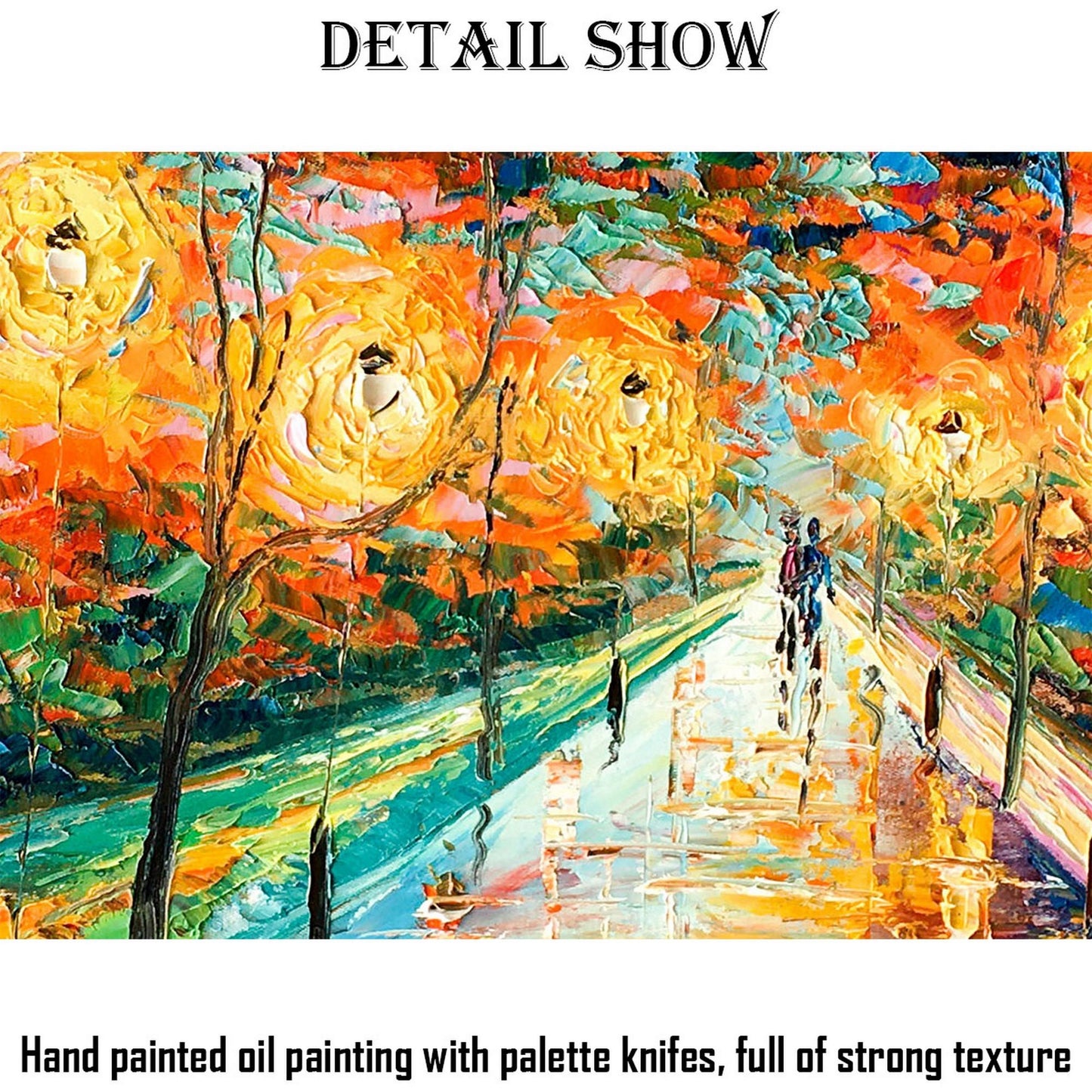 Landscape Oil Painting Street At Night, Canvas Painting, Landscape Art, Extra Large Wall Art, Handmade, Modern Wall Art, Texture Painting