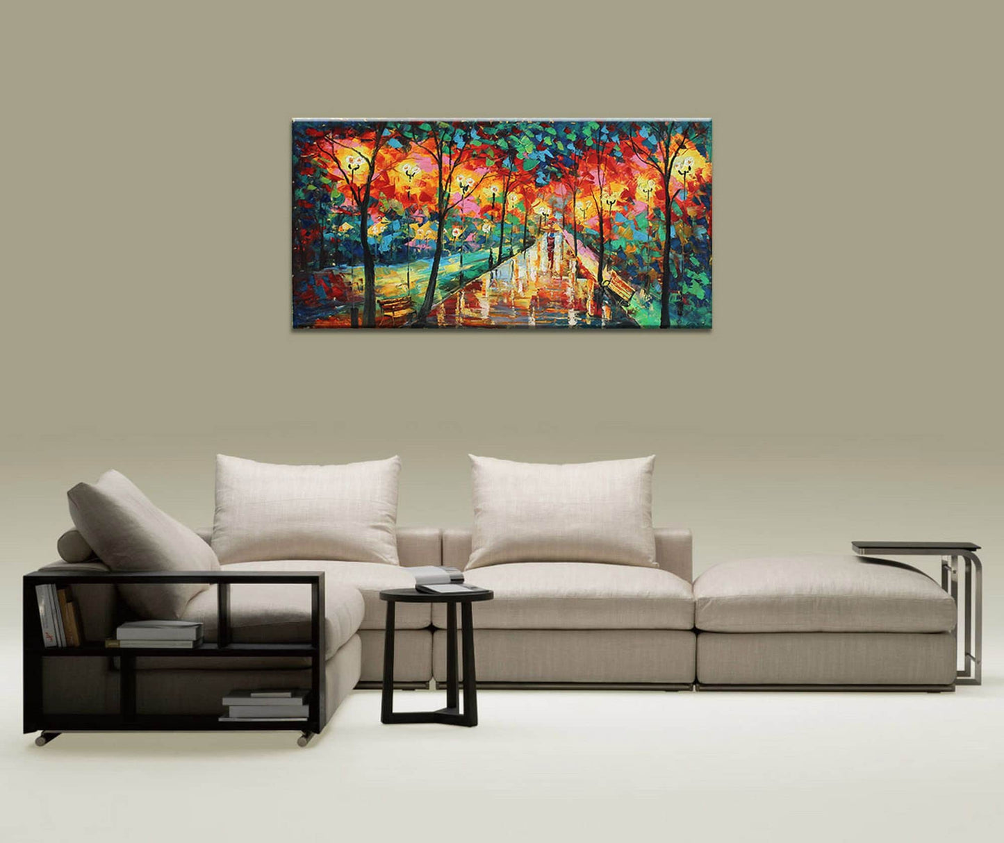 Oil Painting Landscape Avenue At Night, Canvas Painting, Wall Art Painting, Abstract Landscape, Extra Large Wall Art, Palette Knife Art