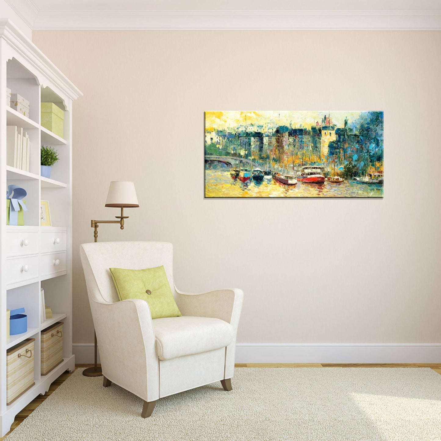 Cityscape Oil Painting Thames London, Canvas Wall Art, Painting Abstract, Large Canvas Art, Contemporary Painting, Living Room Wall Decor