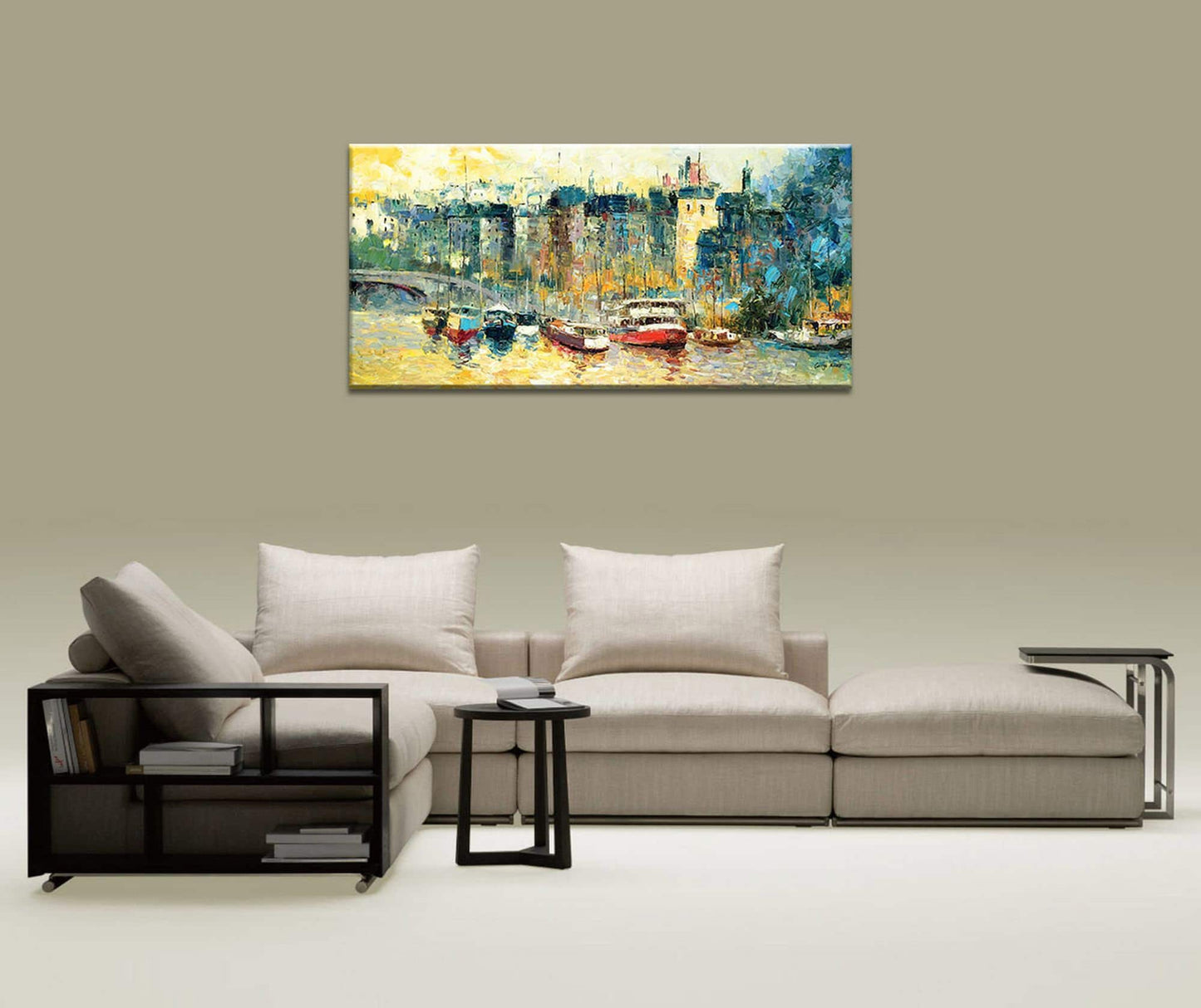 Cityscape Oil Painting Thames London, Canvas Wall Art, Painting Abstract, Large Canvas Art, Contemporary Painting, Living Room Wall Decor