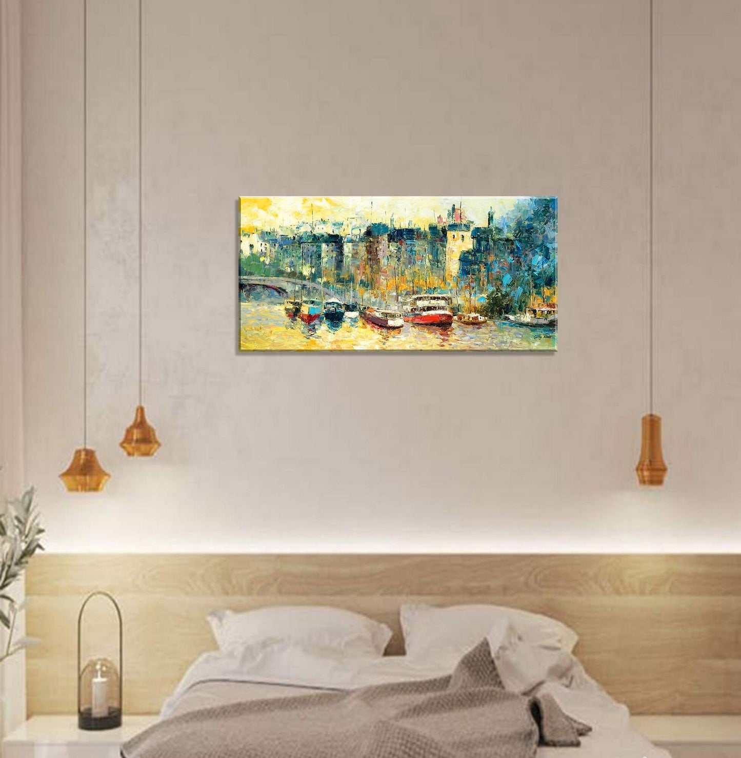 Cityscape Oil Painting Thames London, Canvas Wall Art, Painting Abstract, Large Canvas Art, Contemporary Painting, Living Room Wall Decor