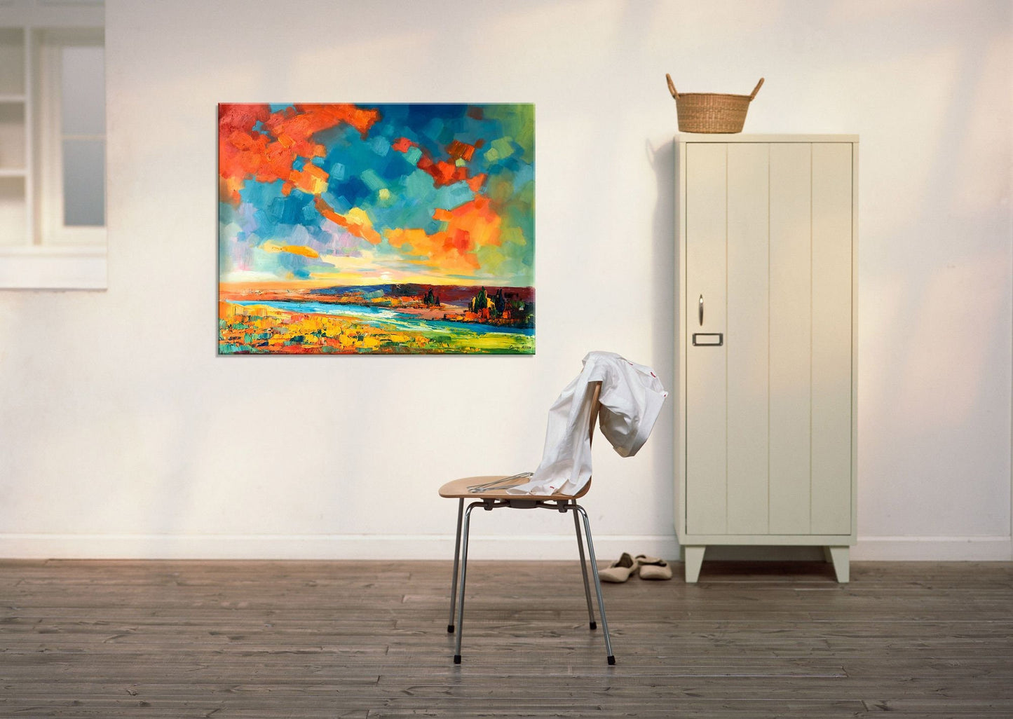 Abstract Landscape Oil Painting Sky By The River, Canvas Wall Art, Wall Art Painting, Canvas Wall Art Abstract, Oversized Painting On Canvas