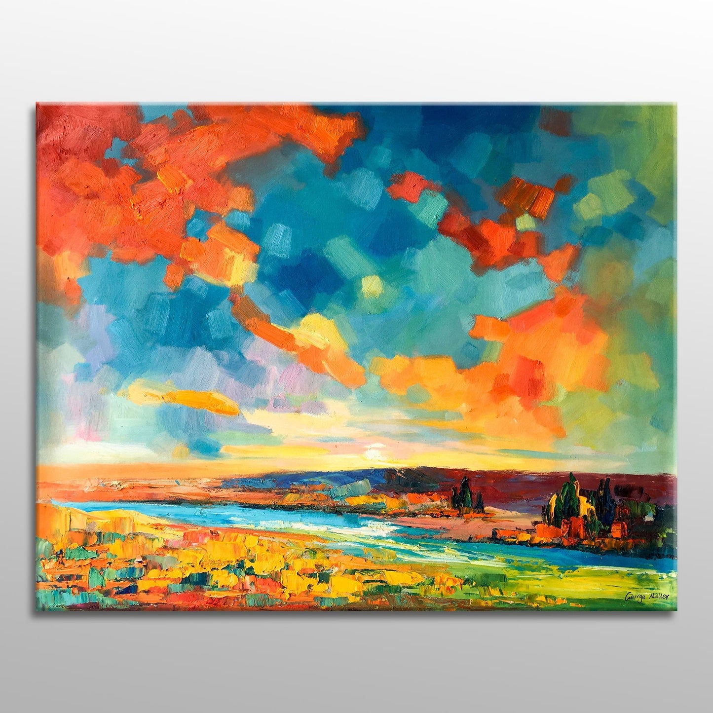 Abstract Landscape Oil Painting Sky By The River, Canvas Wall Art, Wall Art Painting, Canvas Wall Art Abstract, Oversized Painting On Canvas