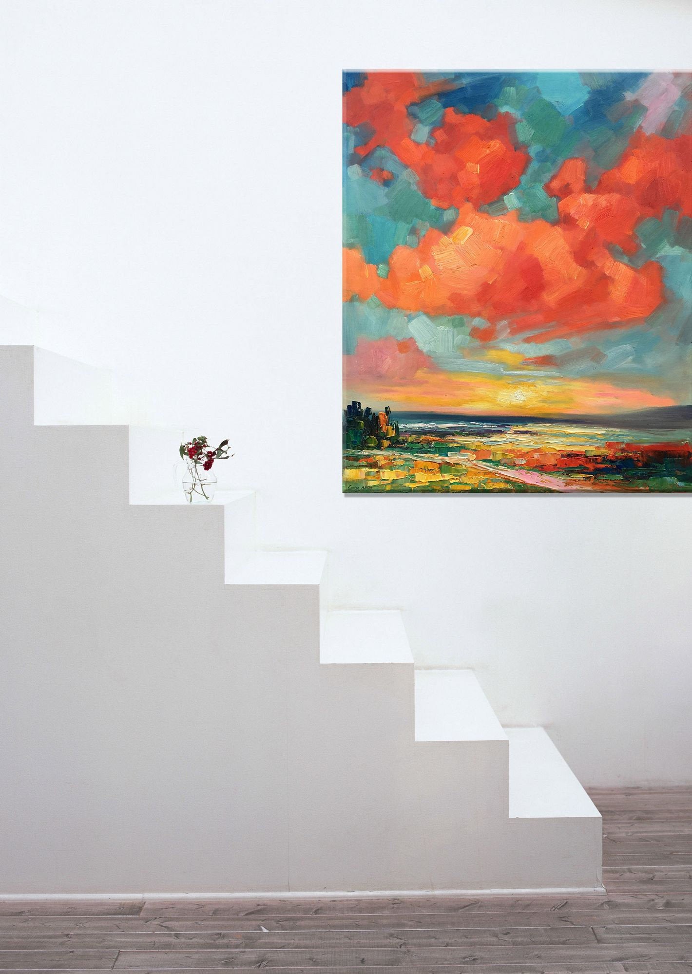 Abstract Landscape Oil Painting Tuscany Skyscape, Wall Art, Oil Painting, Landscape Wall Art, Extra Large Wall Art, Impressionist Art