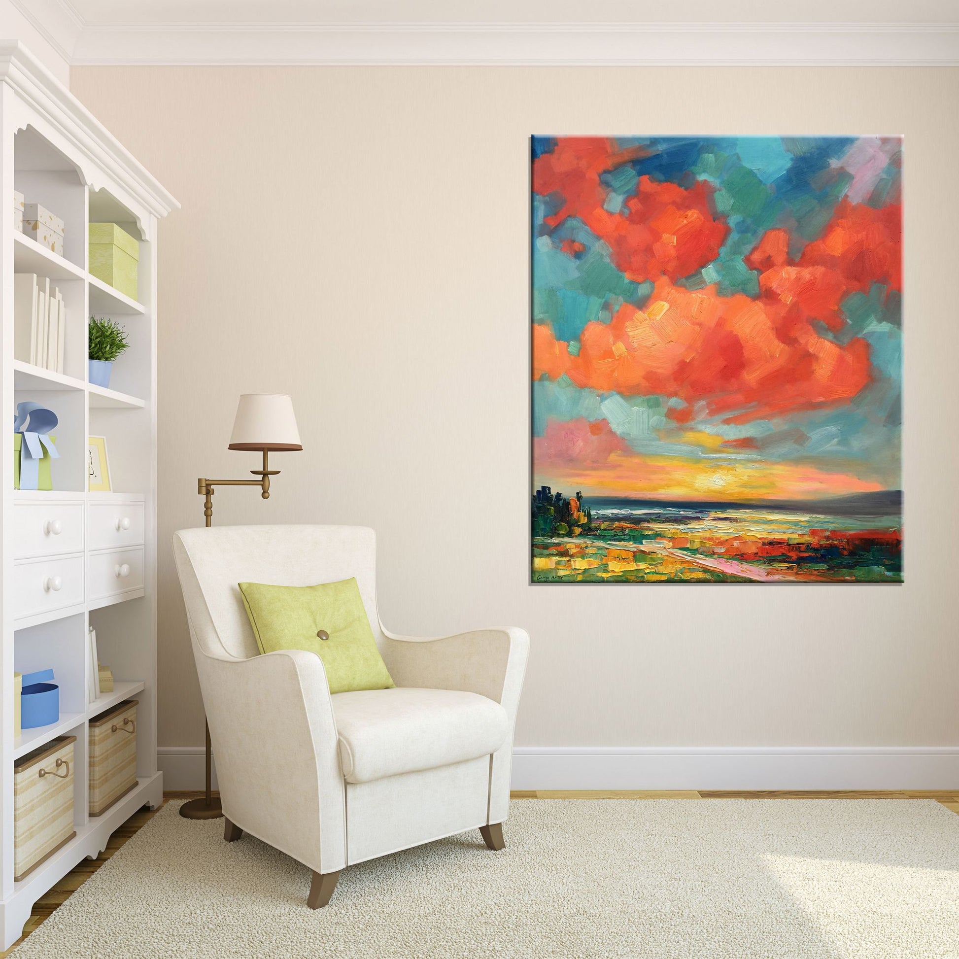 Abstract Landscape Oil Painting Tuscany Skyscape, Wall Art, Oil Painting, Landscape Wall Art, Extra Large Wall Art, Impressionist Art