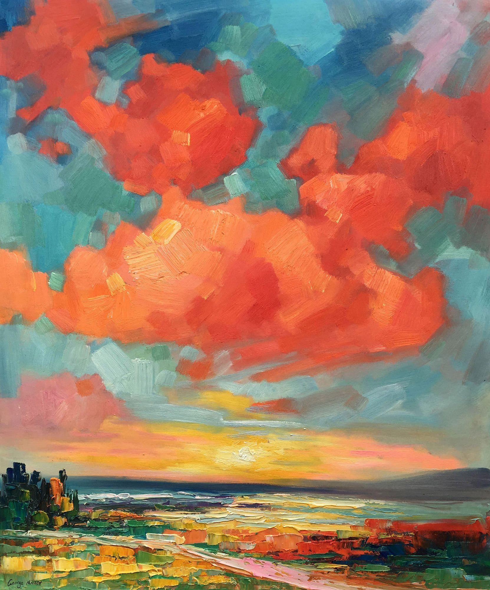 Abstract Landscape Oil Painting Tuscany Skyscape, Wall Art, Oil Painting, Landscape Wall Art, Extra Large Wall Art, Impressionist Art