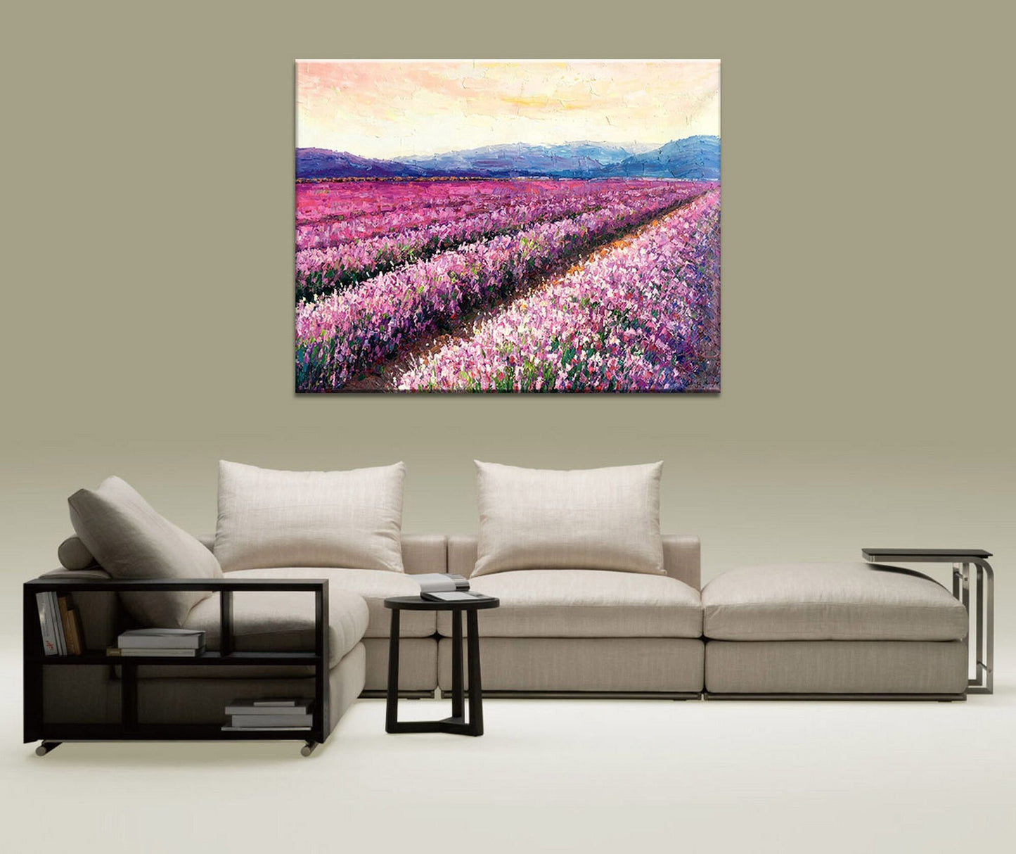 Large Landscape Oil Painting French Provence Lavender Fields, Original Artwork, Large Abstract Art, Bedroom Wall Decor, Contemporary Art