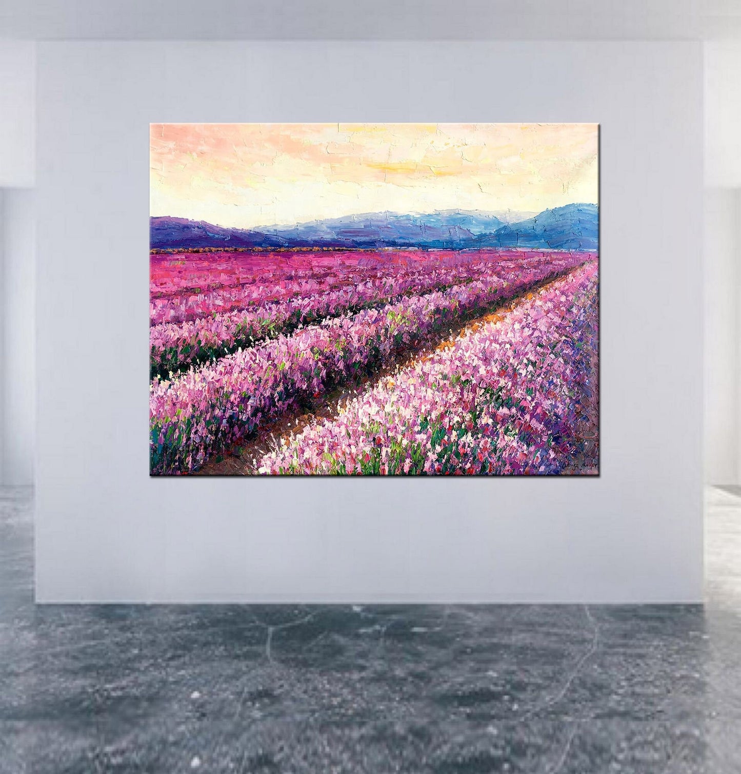 Large Landscape Oil Painting French Provence Lavender Fields, Original Artwork, Large Abstract Art, Bedroom Wall Decor, Contemporary Art