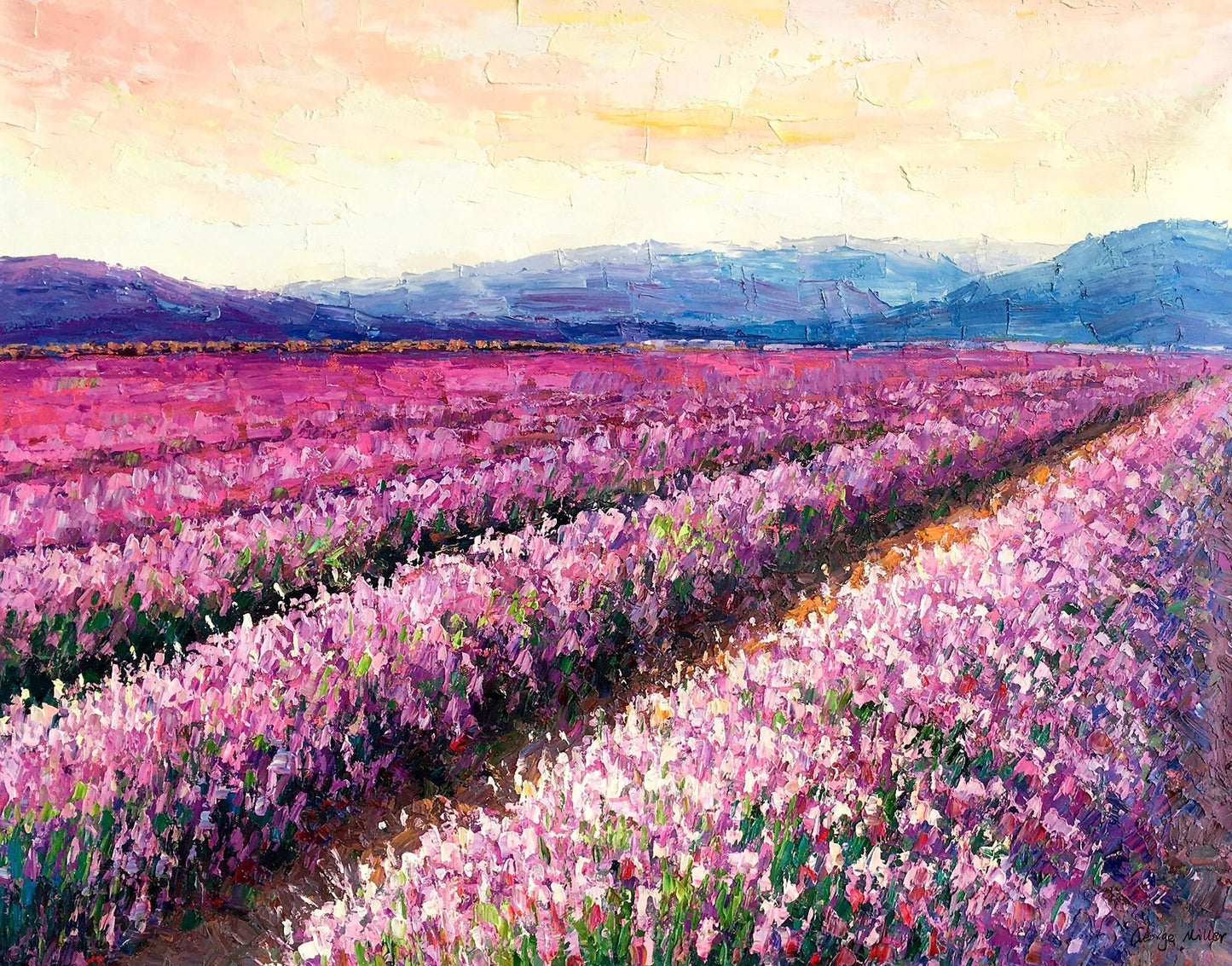 Large Landscape Oil Painting French Provence Lavender Fields, Original Artwork, Large Abstract Art, Bedroom Wall Decor, Contemporary Art