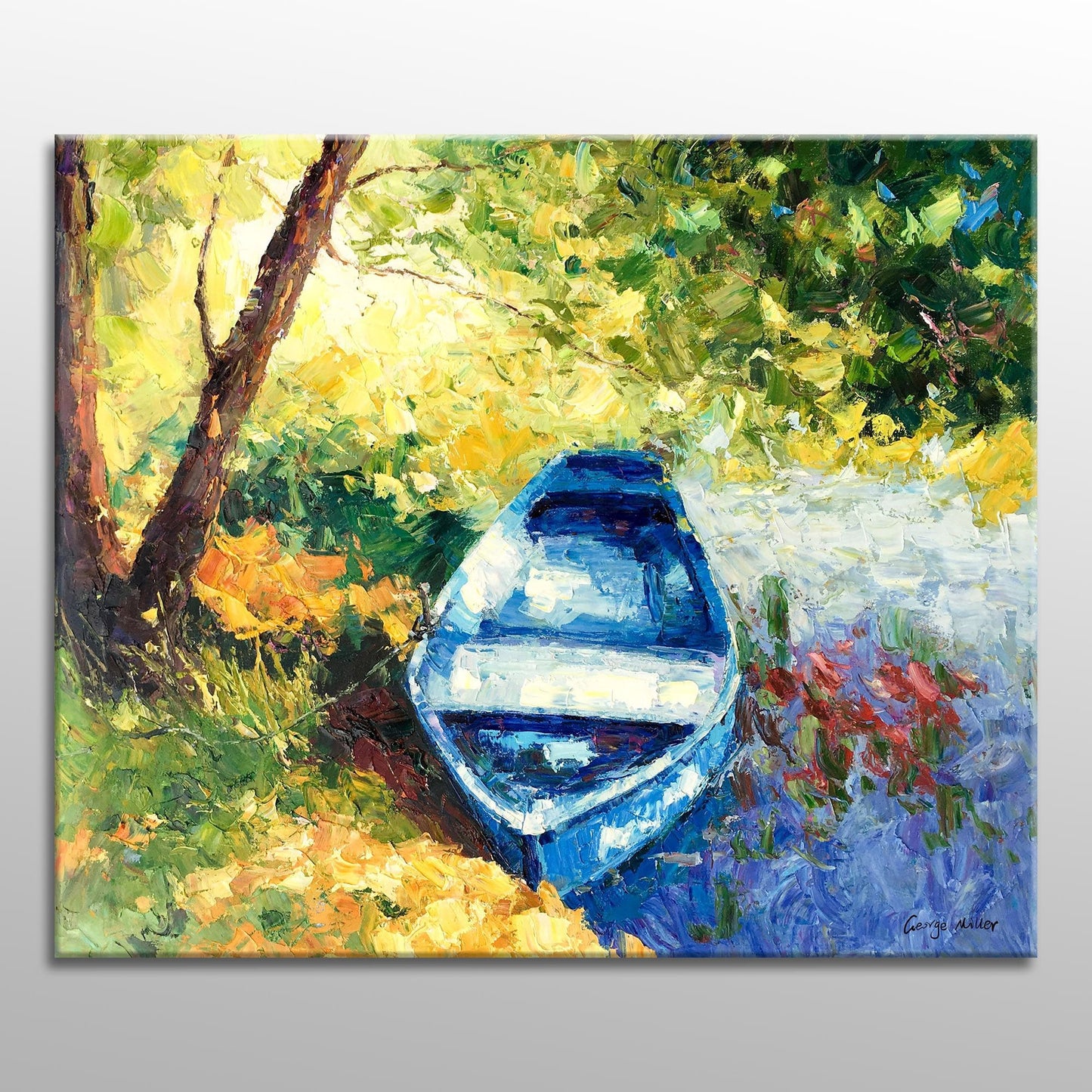 Original Landscape Oil Painting Fishing Boat Spring, Contemporary Painting, Oil Painting Original, Oil Painting Abstract, Art, Large Art