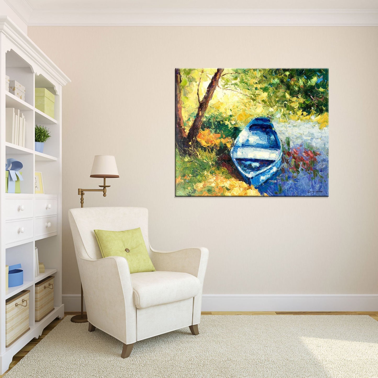 Original Landscape Oil Painting Fishing Boat Spring, Contemporary Painting, Oil Painting Original, Oil Painting Abstract, Art, Large Art