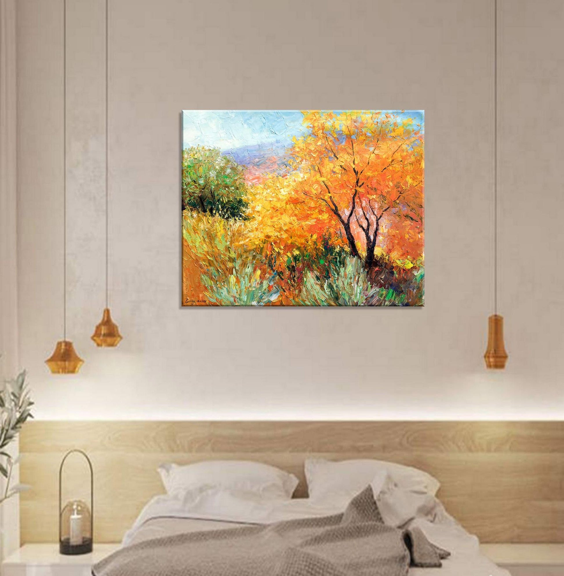 Autumn Landscape Wood Trees, Canvas Wall Art, Wall Art Painting, Landscape, Large Oil Painting Original Canvas, Handmade Art Modern Painting