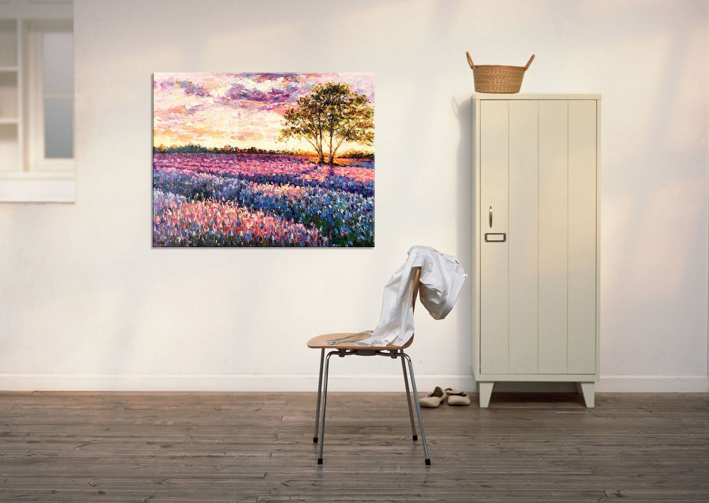 Landscape Oil Paintings Italian Tuscany Lavender Fields at Dawn, Modern Painting, Family Wall Decor, Canvas Painting, Painting Abstract