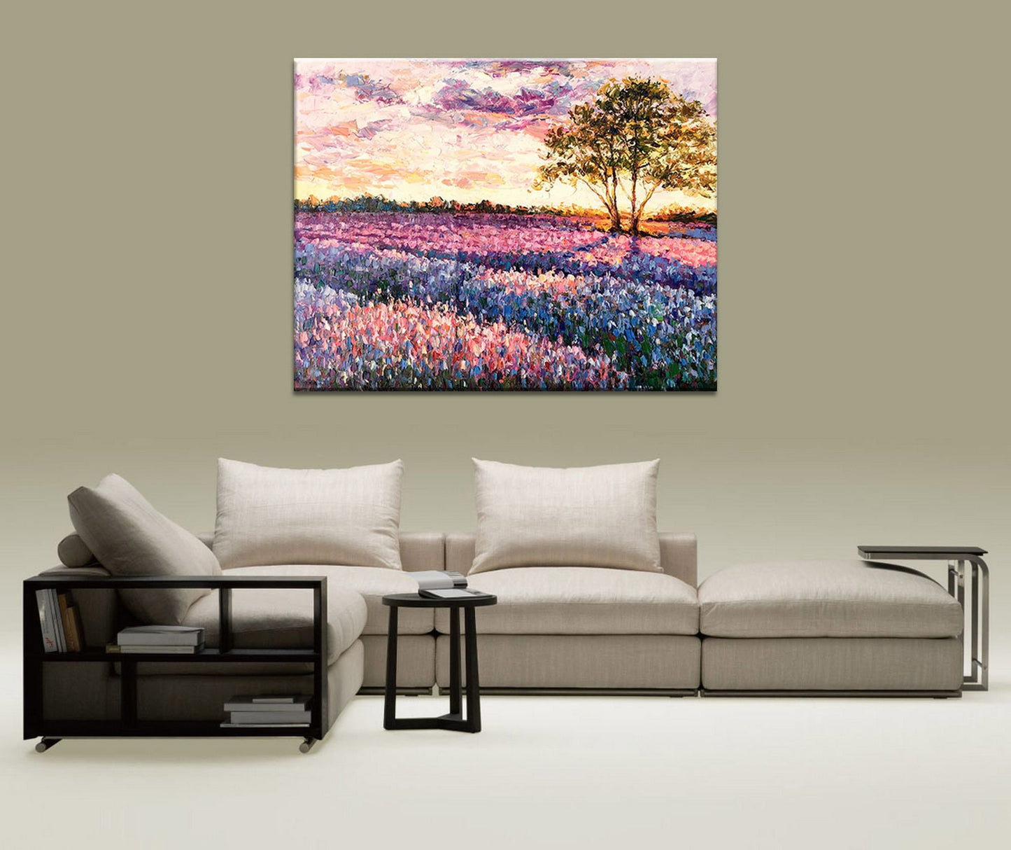 Landscape Oil Paintings Italian Tuscany Lavender Fields at Dawn, Modern Painting, Family Wall Decor, Canvas Painting, Painting Abstract