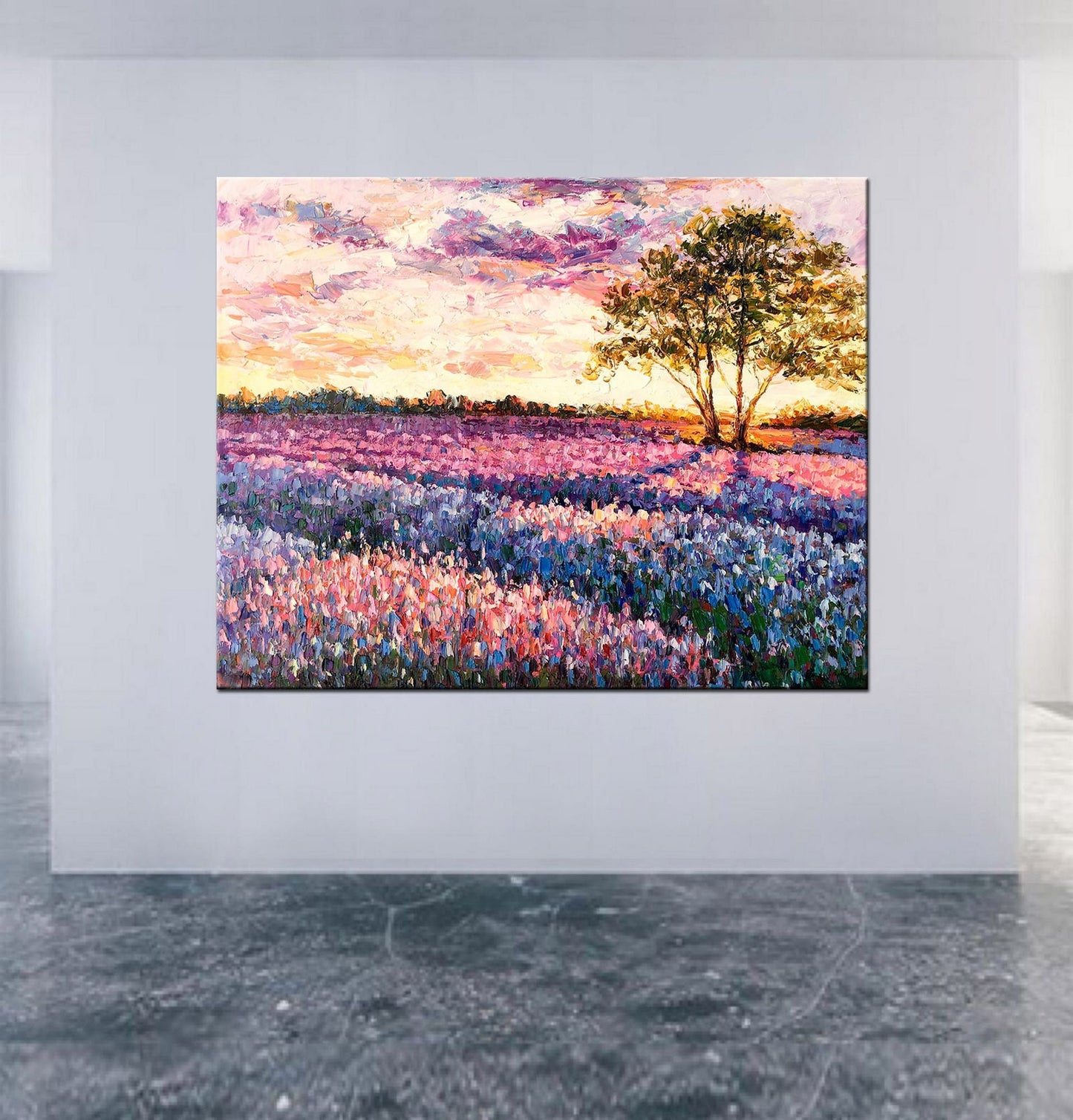 Landscape Oil Paintings Italian Tuscany Lavender Fields at Dawn, Modern Painting, Family Wall Decor, Canvas Painting, Painting Abstract