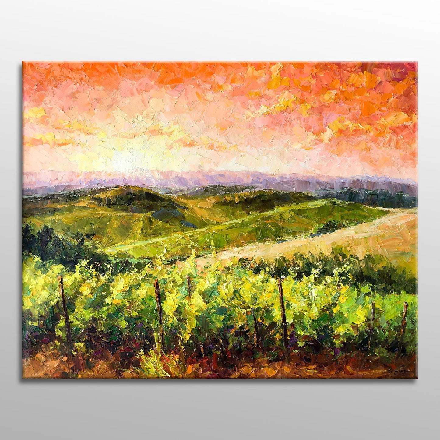 Landscape Painting, Oil Painting Tuscany Vineyard Sunset, Living Room Decor, Large Wall Art, Modern Painting, Abstract Canvas Painting