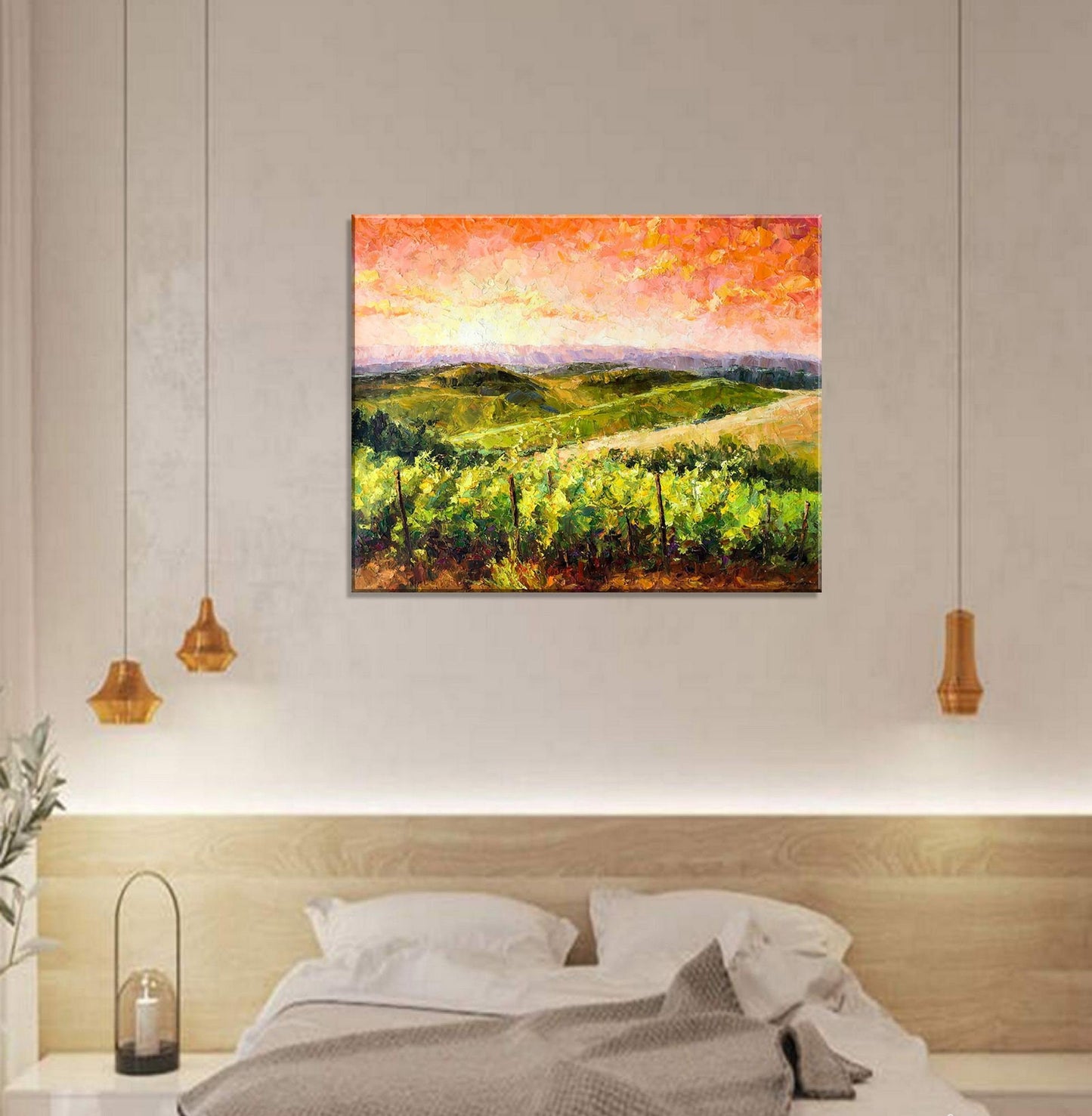 Landscape Painting, Oil Painting Tuscany Vineyard Sunset, Living Room Decor, Large Wall Art, Modern Painting, Abstract Canvas Painting