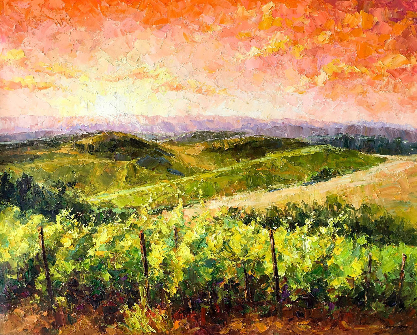 Landscape Painting, Oil Painting Tuscany Vineyard Sunset, Living Room Decor, Large Wall Art, Modern Painting, Abstract Canvas Painting